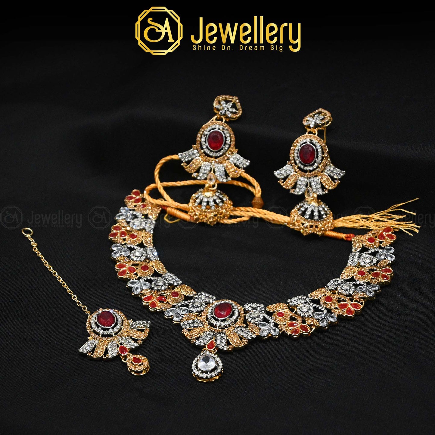 Gold & Silver Zircon Necklace Set