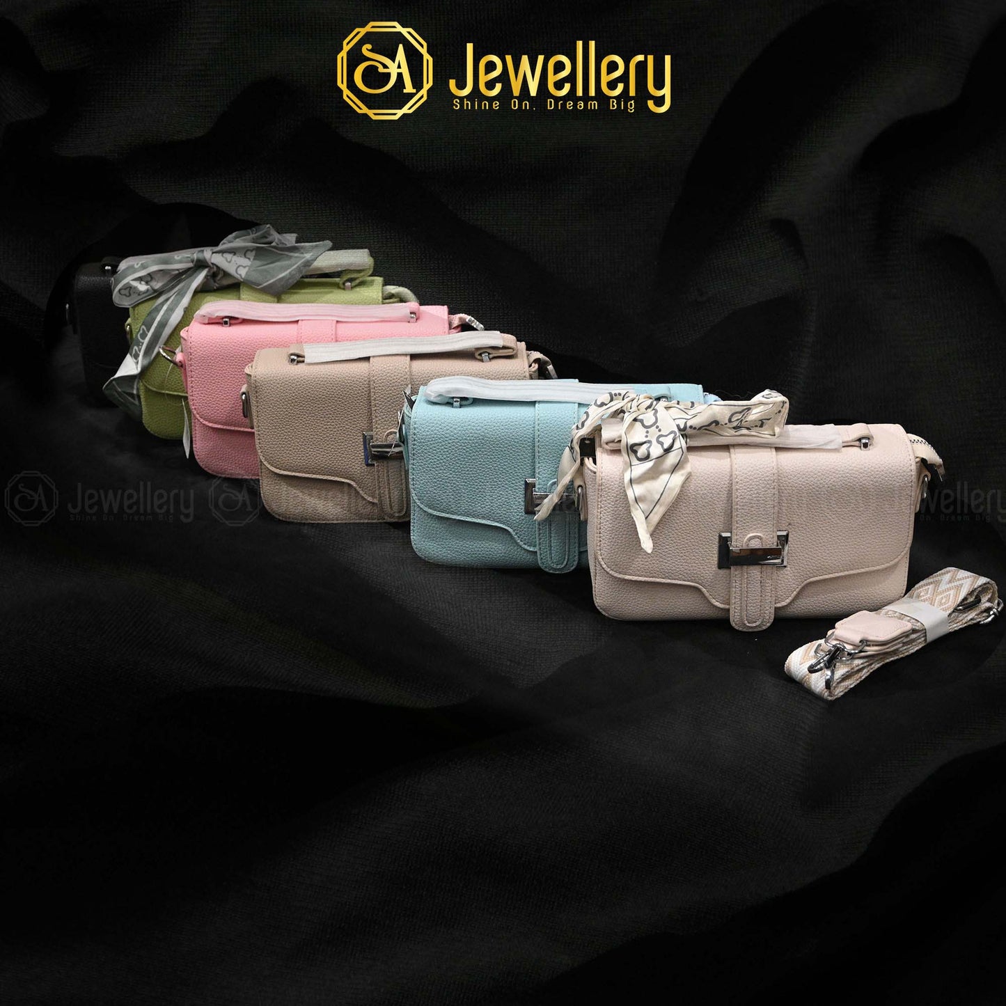 Elegant Textured Mini Crossbody Bag with Scarf Accent