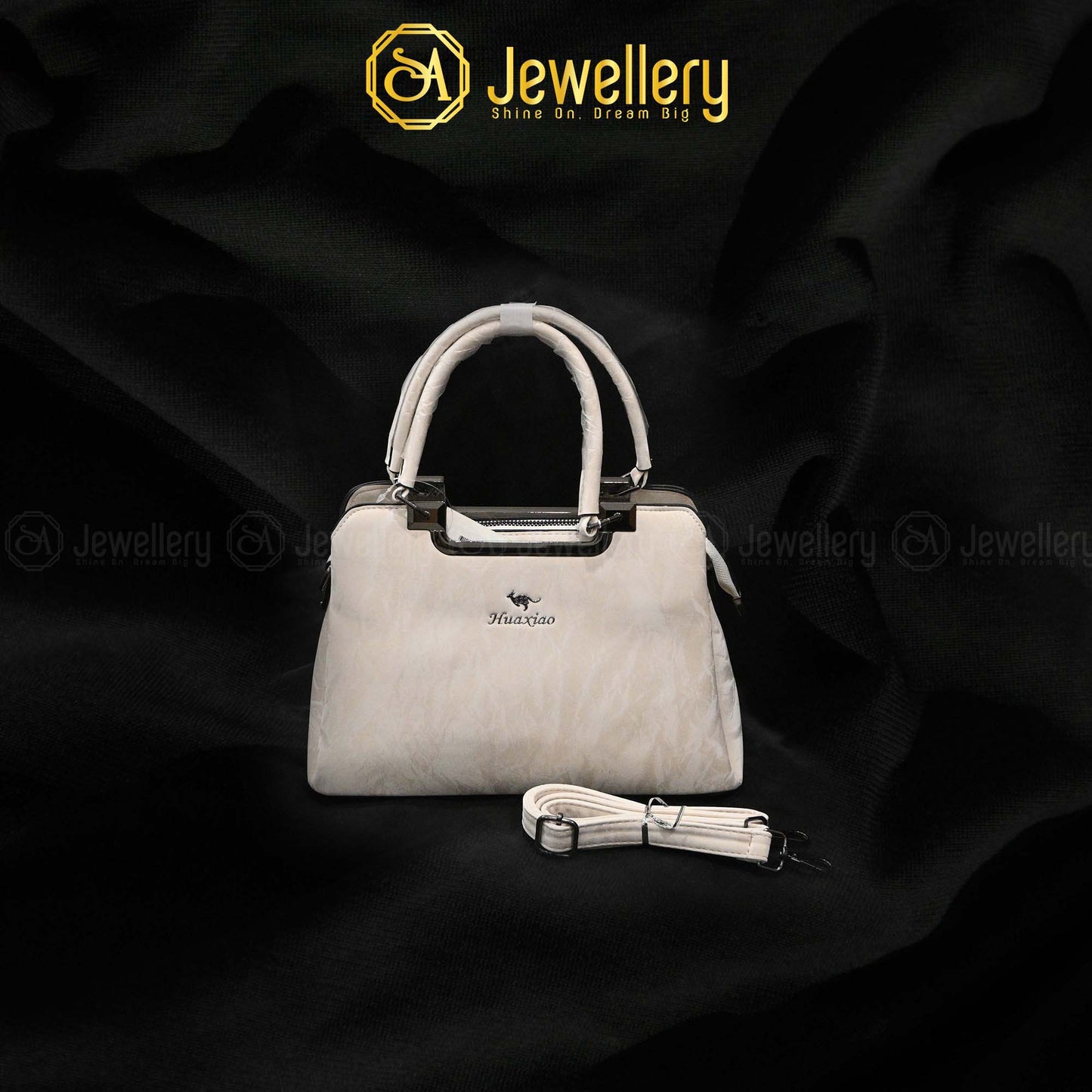 Elegant Textured Shoulder Bag with Metal Handle