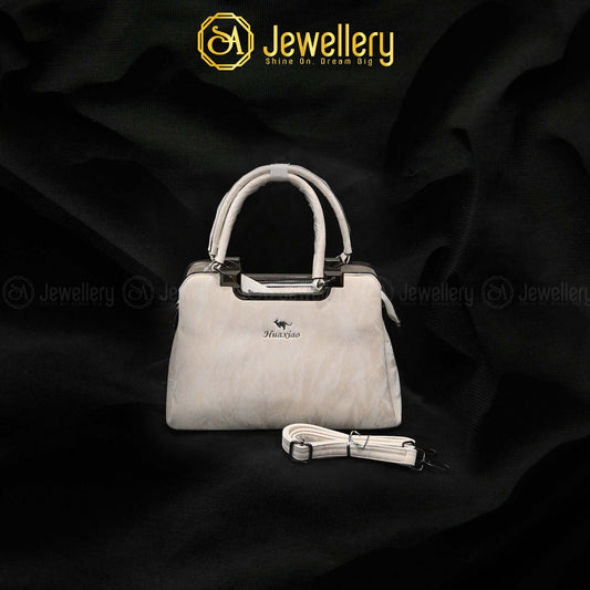 Elegant Textured Shoulder Bag with Metal Handle