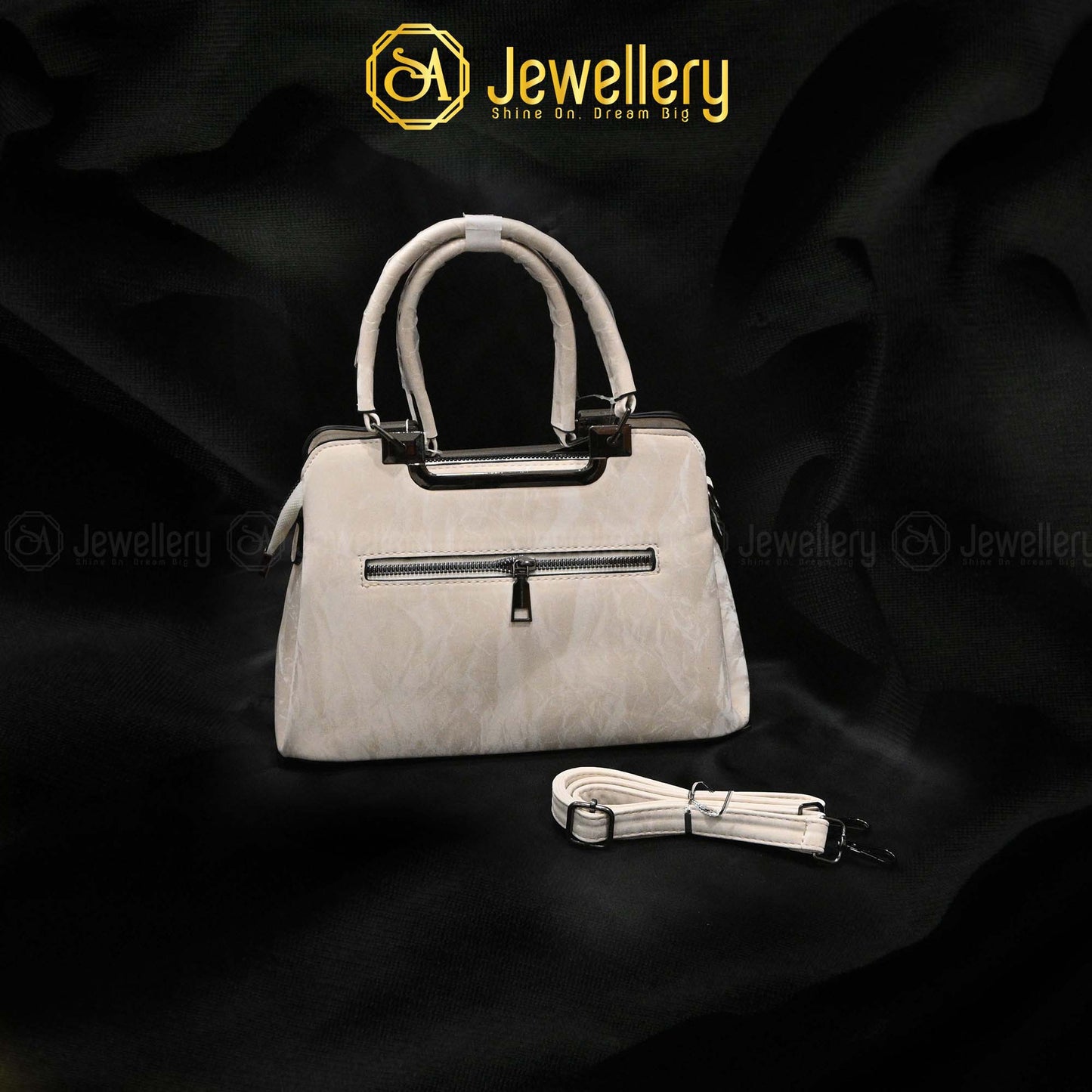 Elegant Textured Shoulder Bag with Metal Handle