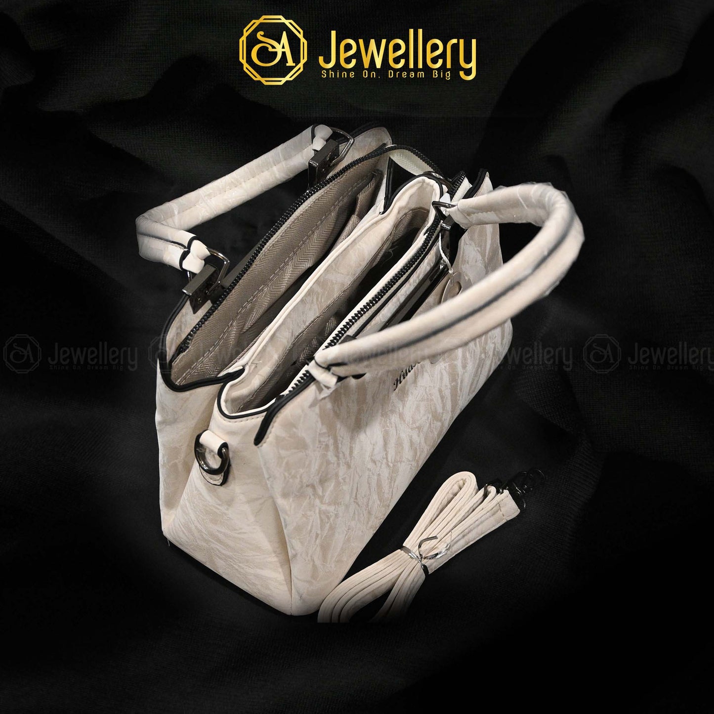 Elegant Textured Shoulder Bag with Metal Handle