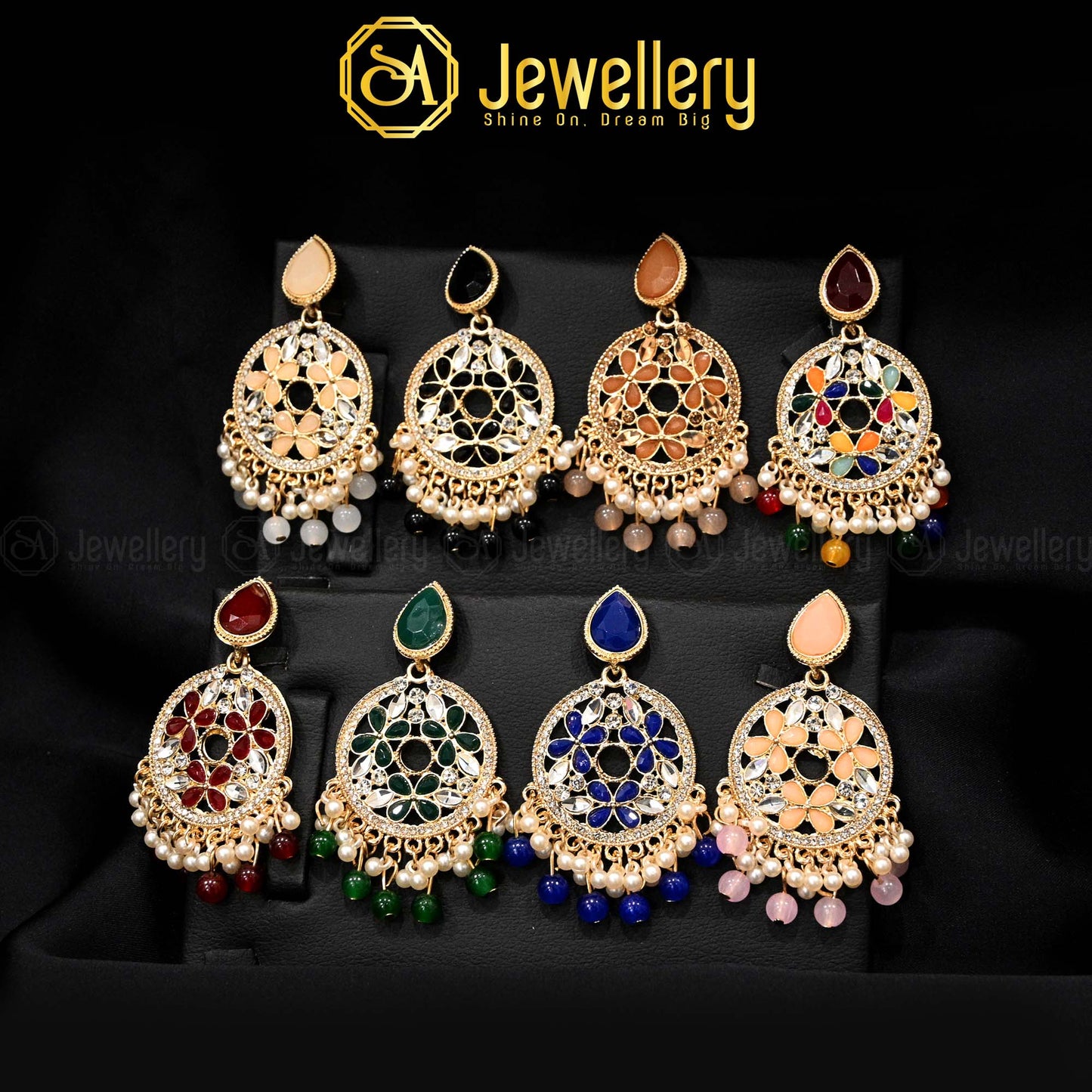 Designer Kundan Meenakari Chandbali Earrings