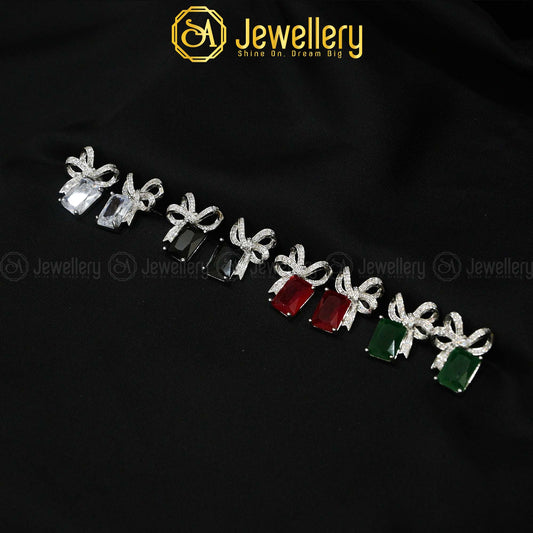 Jerao Zarkan Stone Bow Earrings - Silver