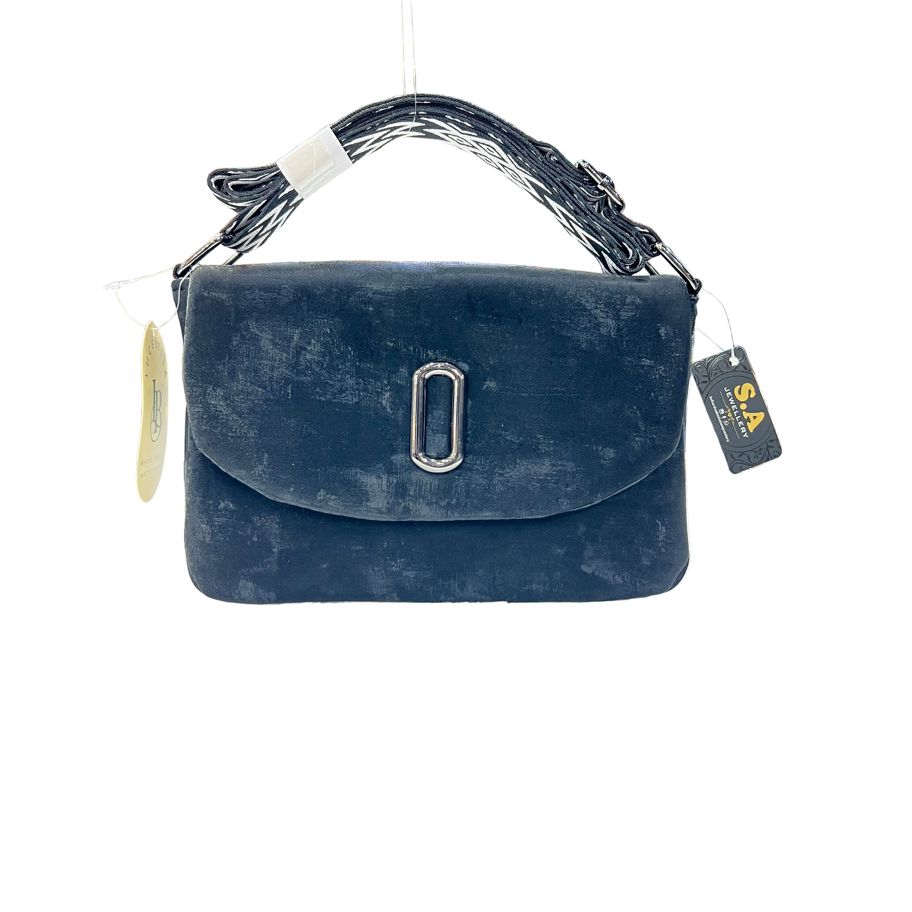 Imported Luxury Velvet Shoulder Bag  Modern Crossbody with Metallic 'O' Hardware
