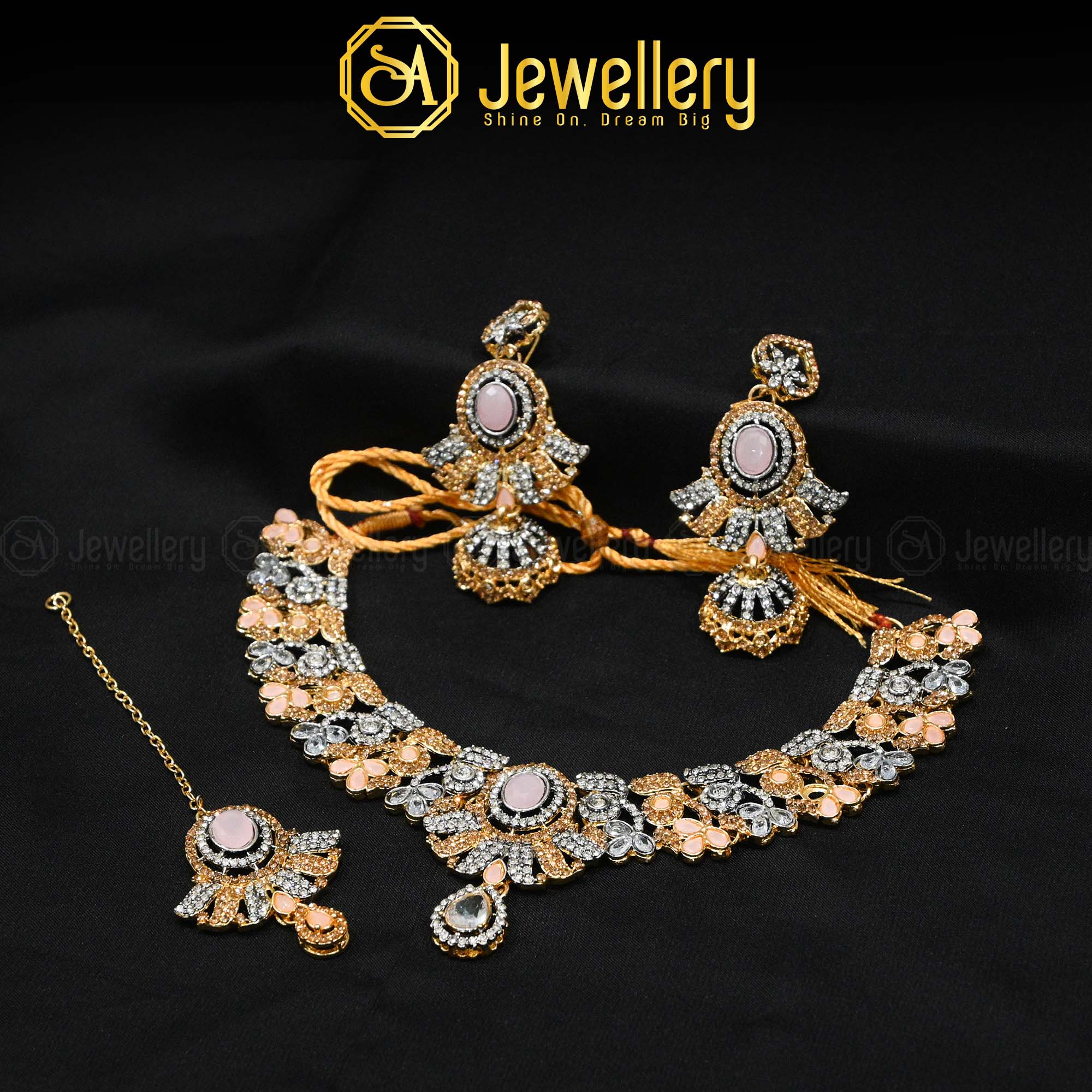Gold & Silver Zircon Necklace Set