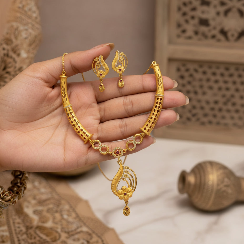 "Latest Gold Plated Bridal & Wedding Jewelry Necklace Sets SA jewelry pk"