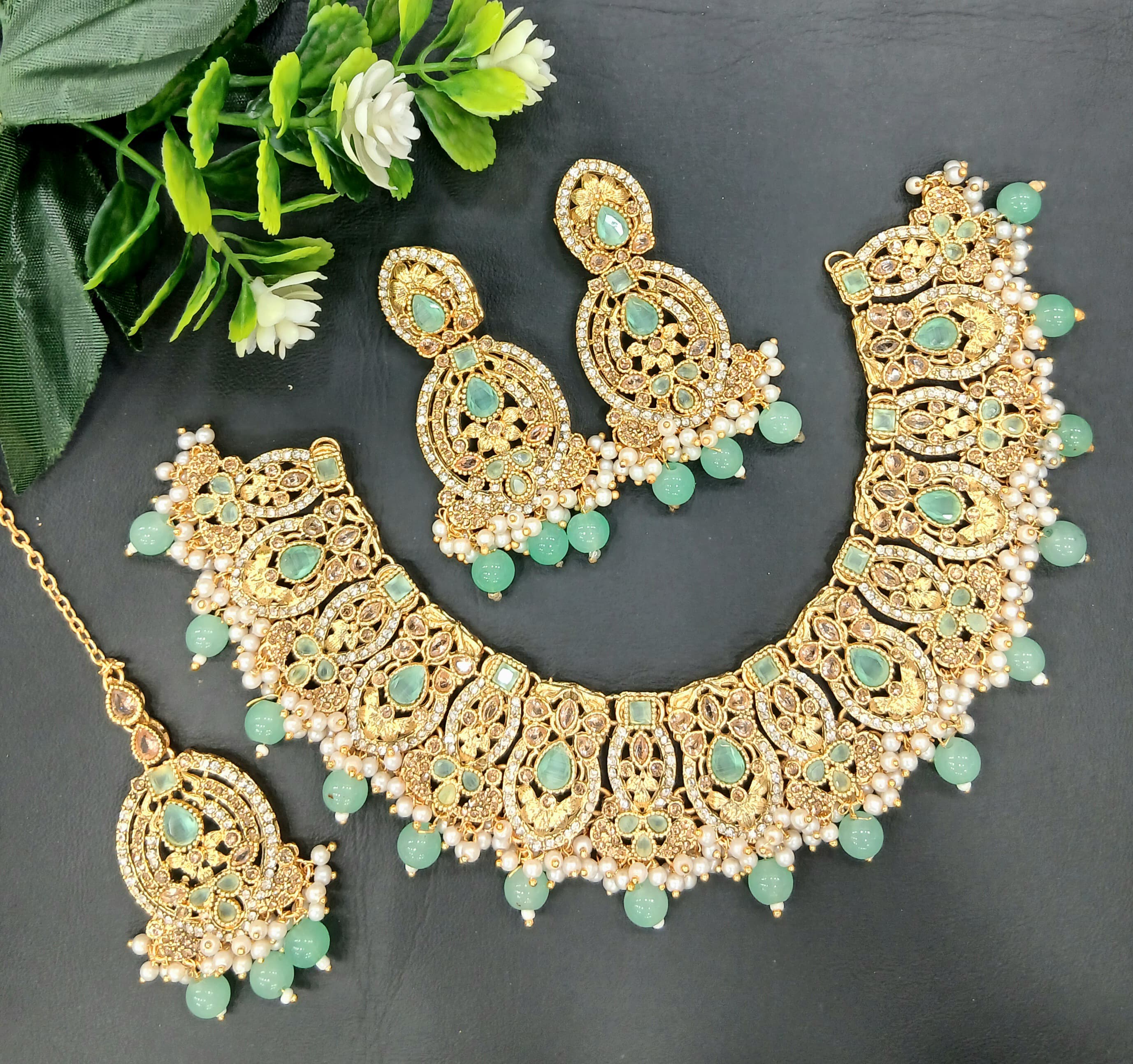 Real Stones Zarcon Bridal Necklace set SA jewelry pk