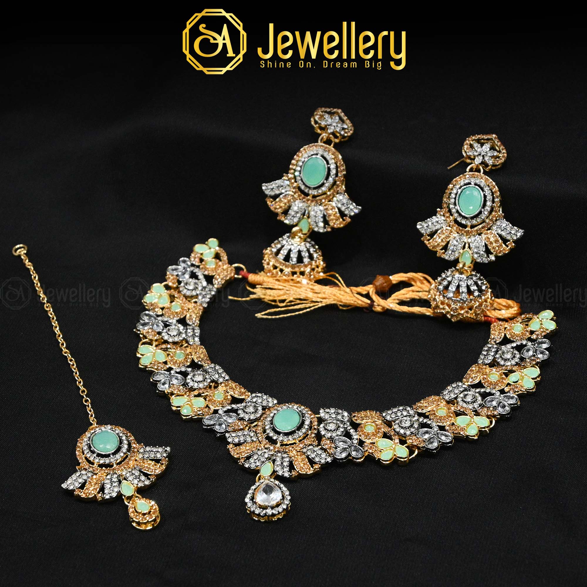 Gold & Silver Zircon Necklace Set