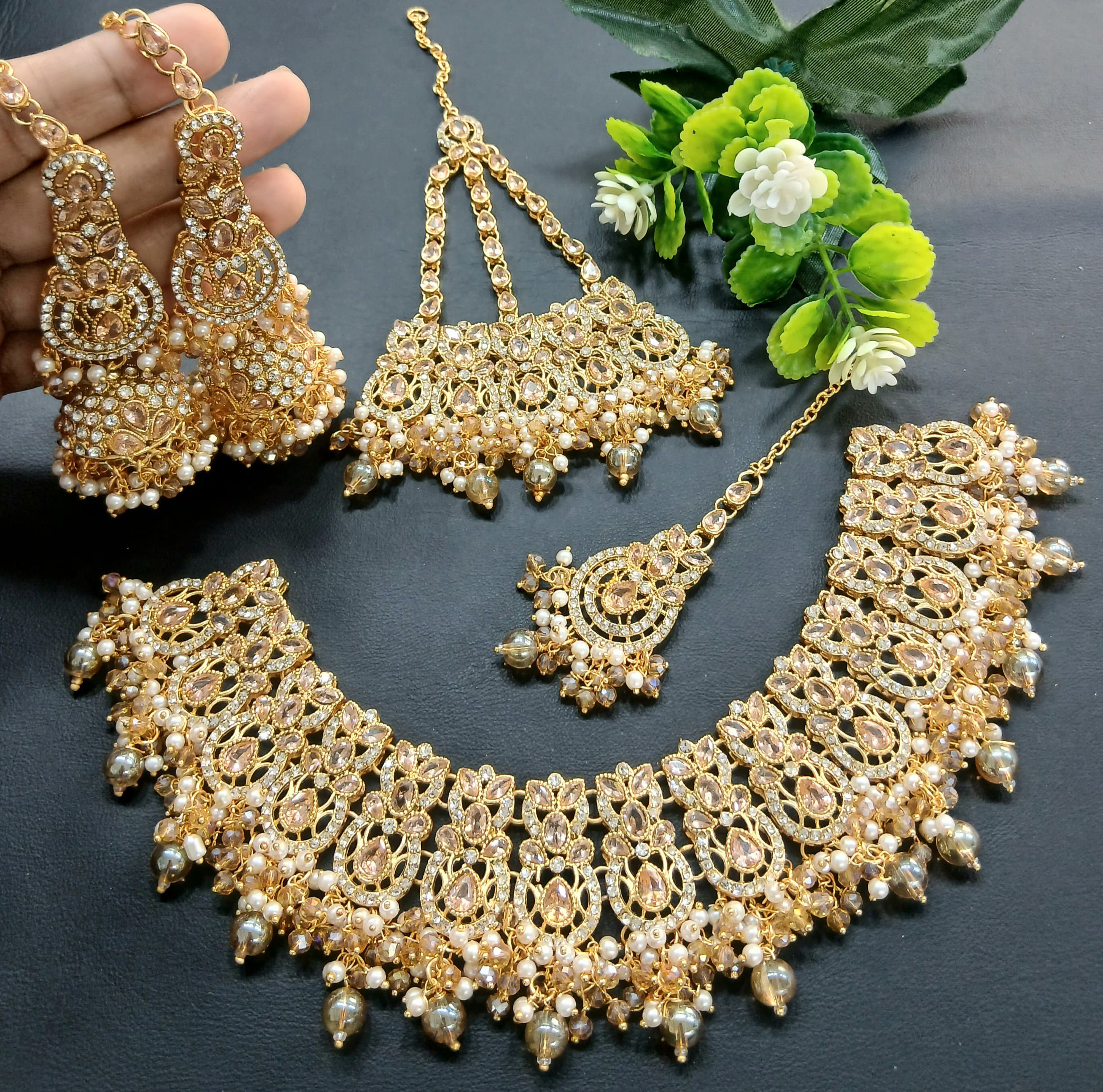 Real Stones Zarcon Bridal Necklace set SA jewelry pk