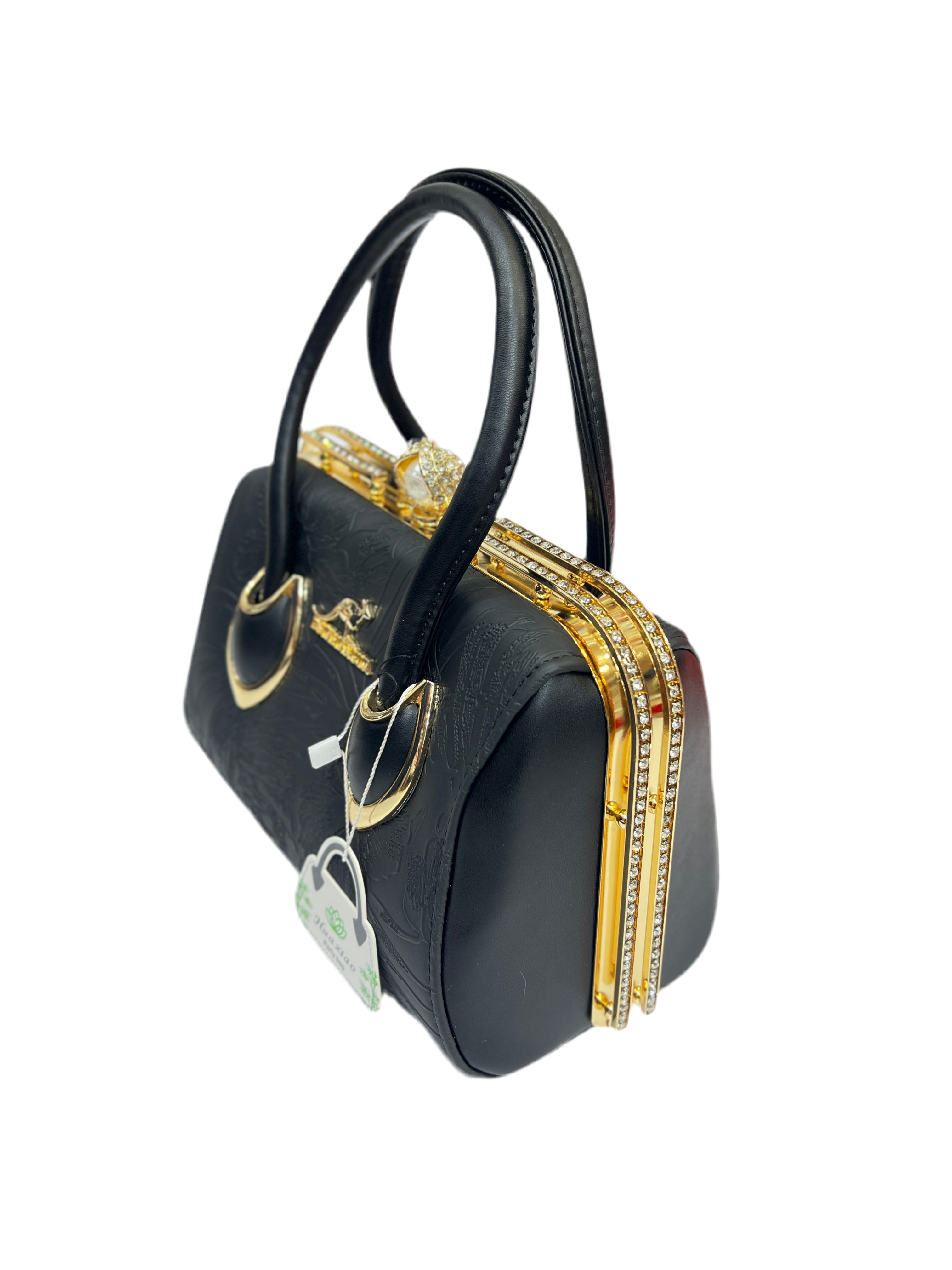 Luxury Leather Texture Handbag with Silver Stone Fram SA jewelry pk