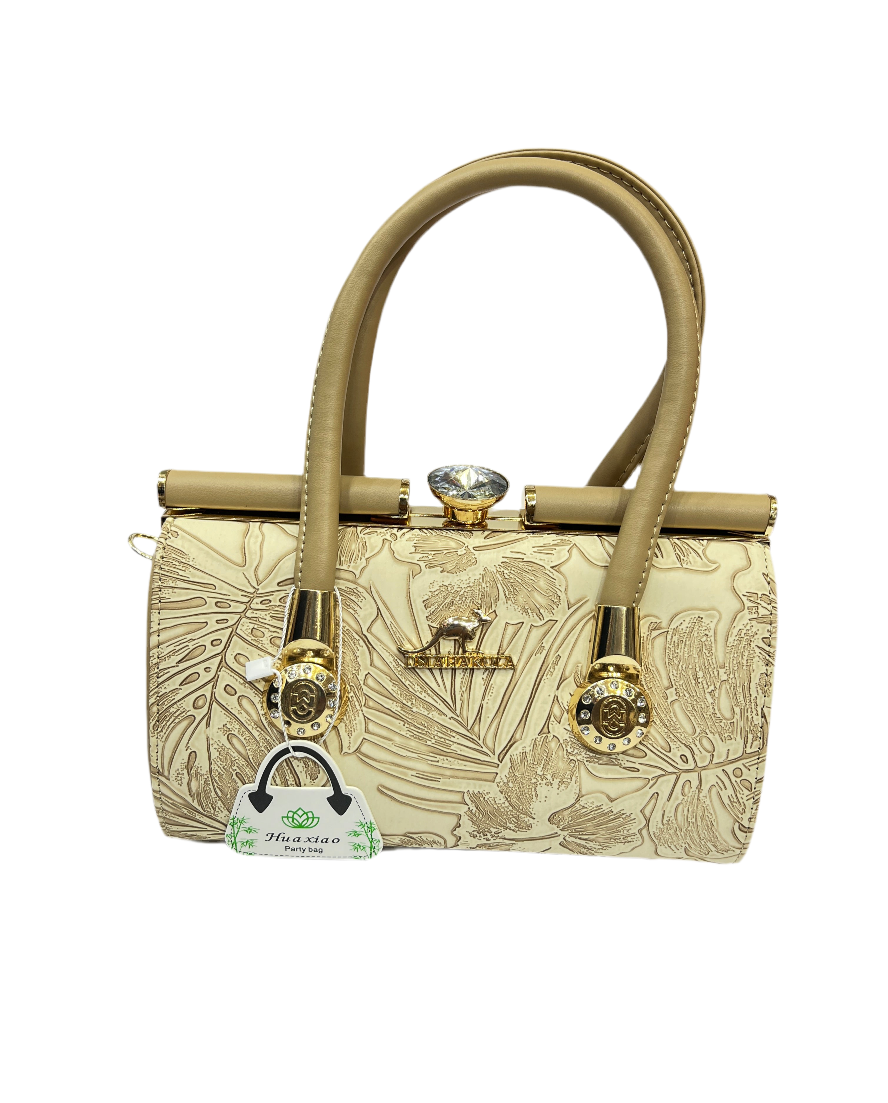 Luxury Leather Handle Handbag with Stone Lock & Textured Finish SA jewelry pk