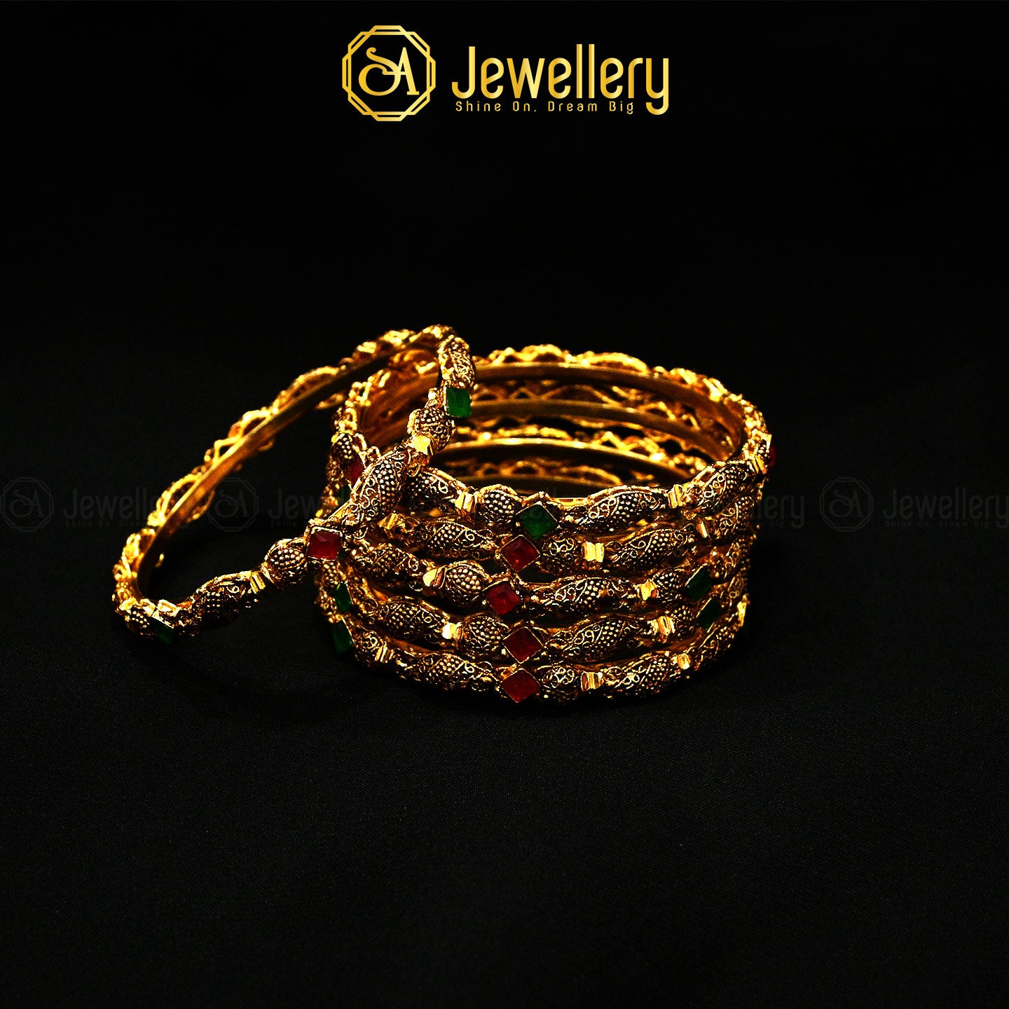 6-Piece Golden Antique Bangles Set