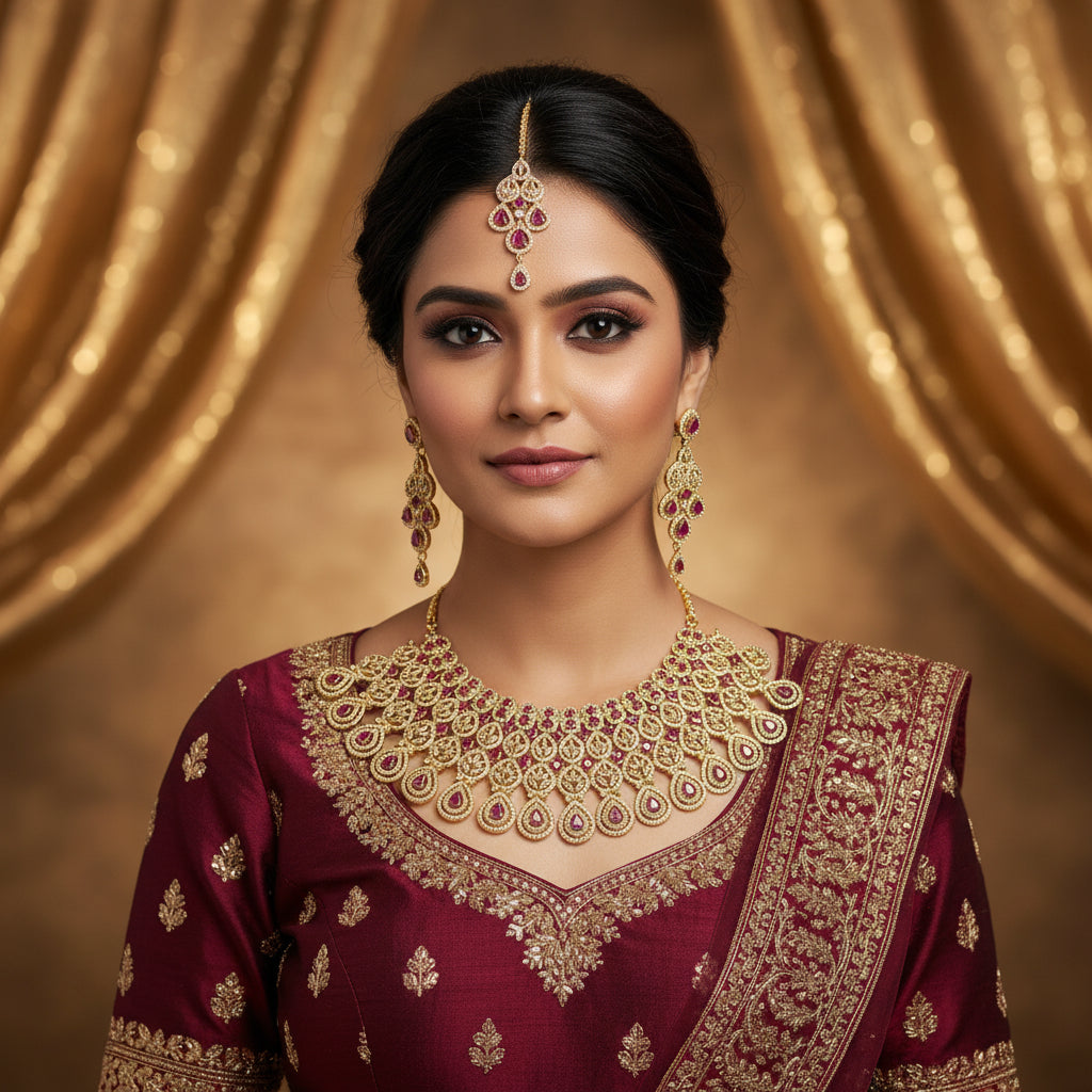 “AD-1 Carrot Necklace Set – Gold-Plated Jewelry with Original Stones for Weddings & Parties” SA jewelry pk