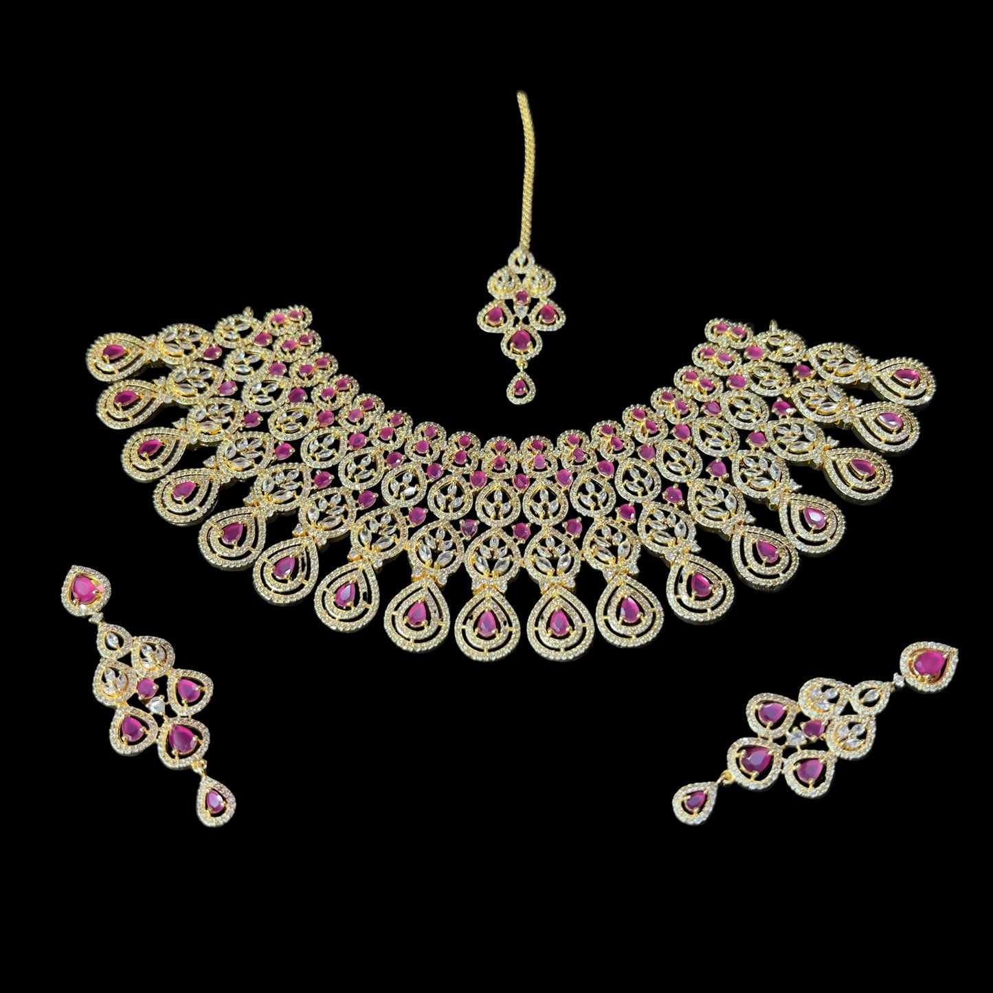 “AD-1 Carrot Necklace Set – Gold-Plated Jewelry with Original Stones for Weddings & Parties” SA jewelry pk
