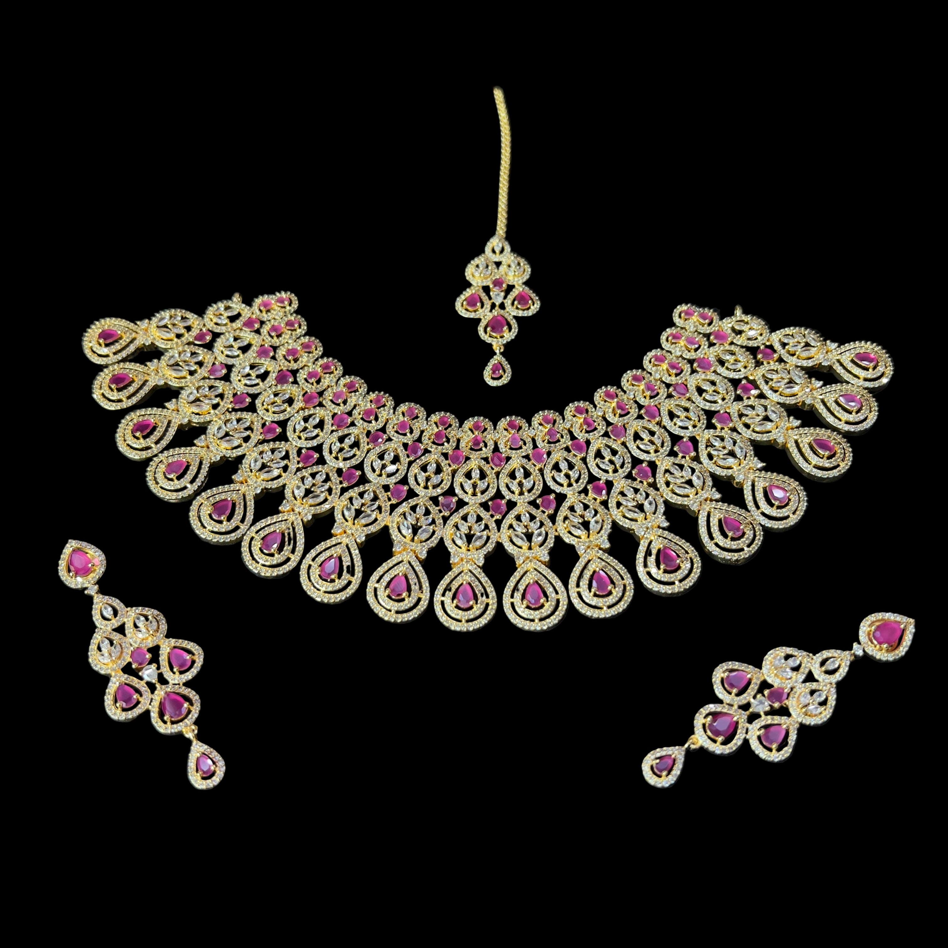 “AD-1 Carrot Necklace Set – Gold-Plated Jewelry with Original Stones for Weddings & Parties” SA jewelry pk