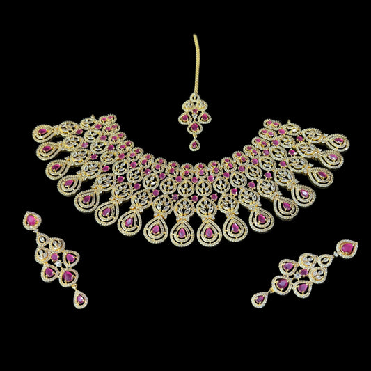 “AD-1 Carrot Necklace Set – Gold-Plated Jewelry with Original Stones for Weddings & Parties” SA jewelry pk