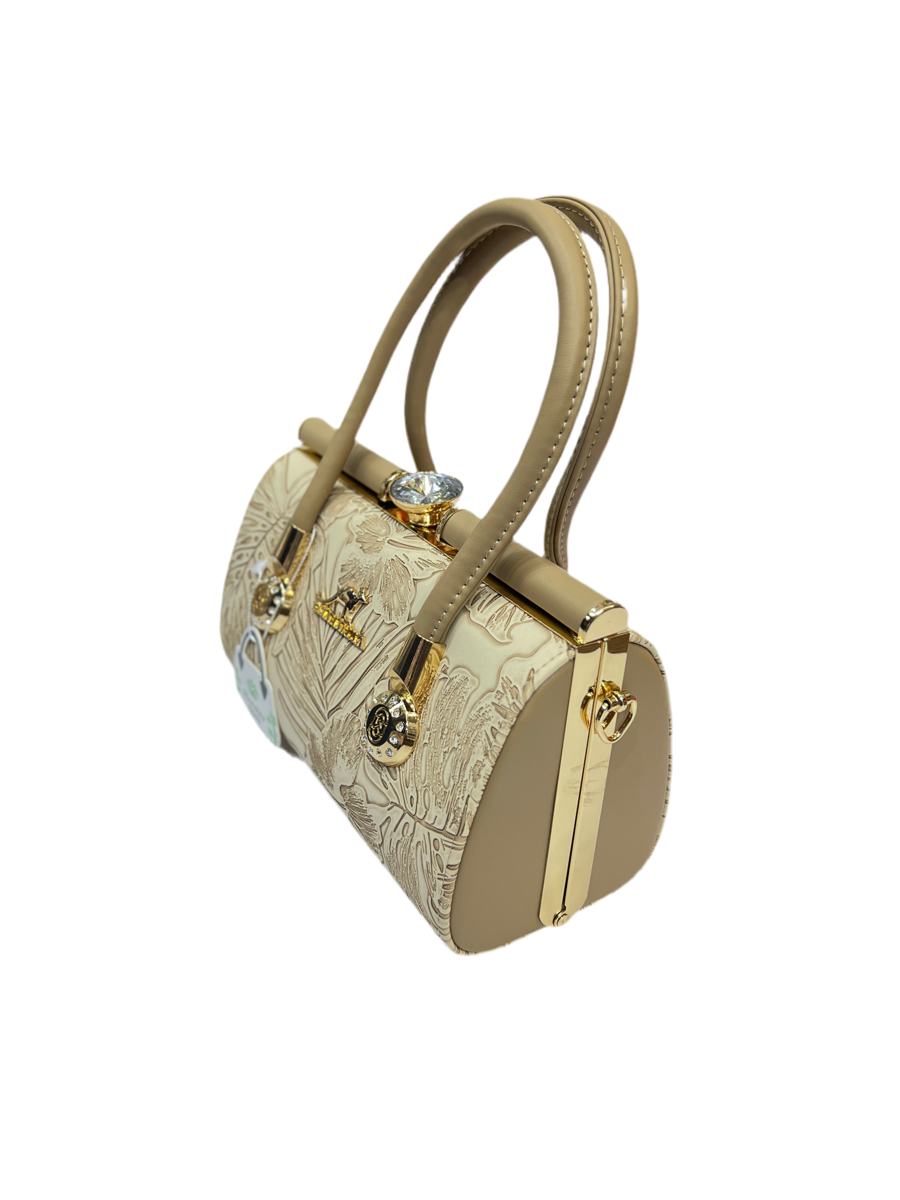 Luxury Leather Handle Handbag with Stone Lock & Textured Finish SA jewelry pk 