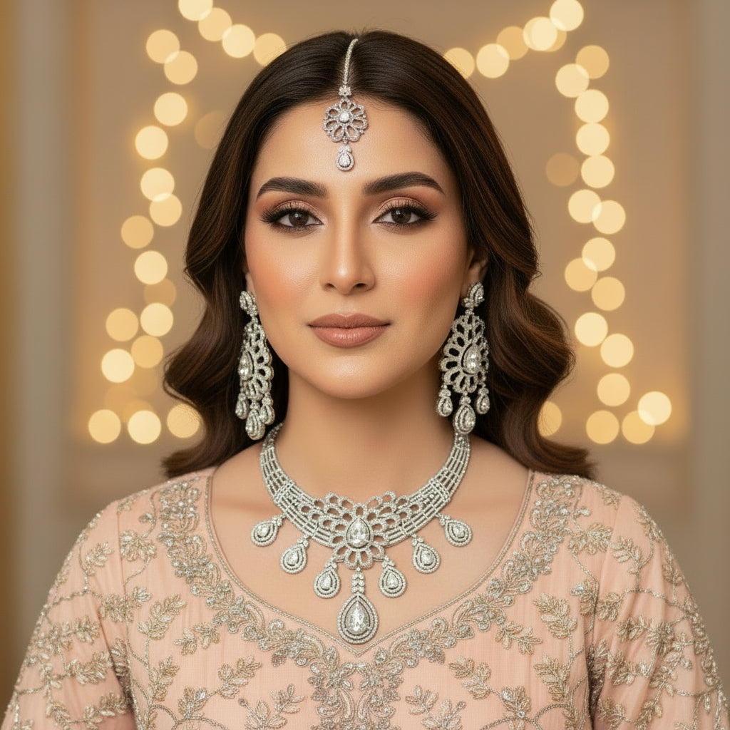 “AD-1 Carrot Necklace Set – Gold-Plated Jewelry with Original Stones for Weddings & Parties” SA jewelry pk