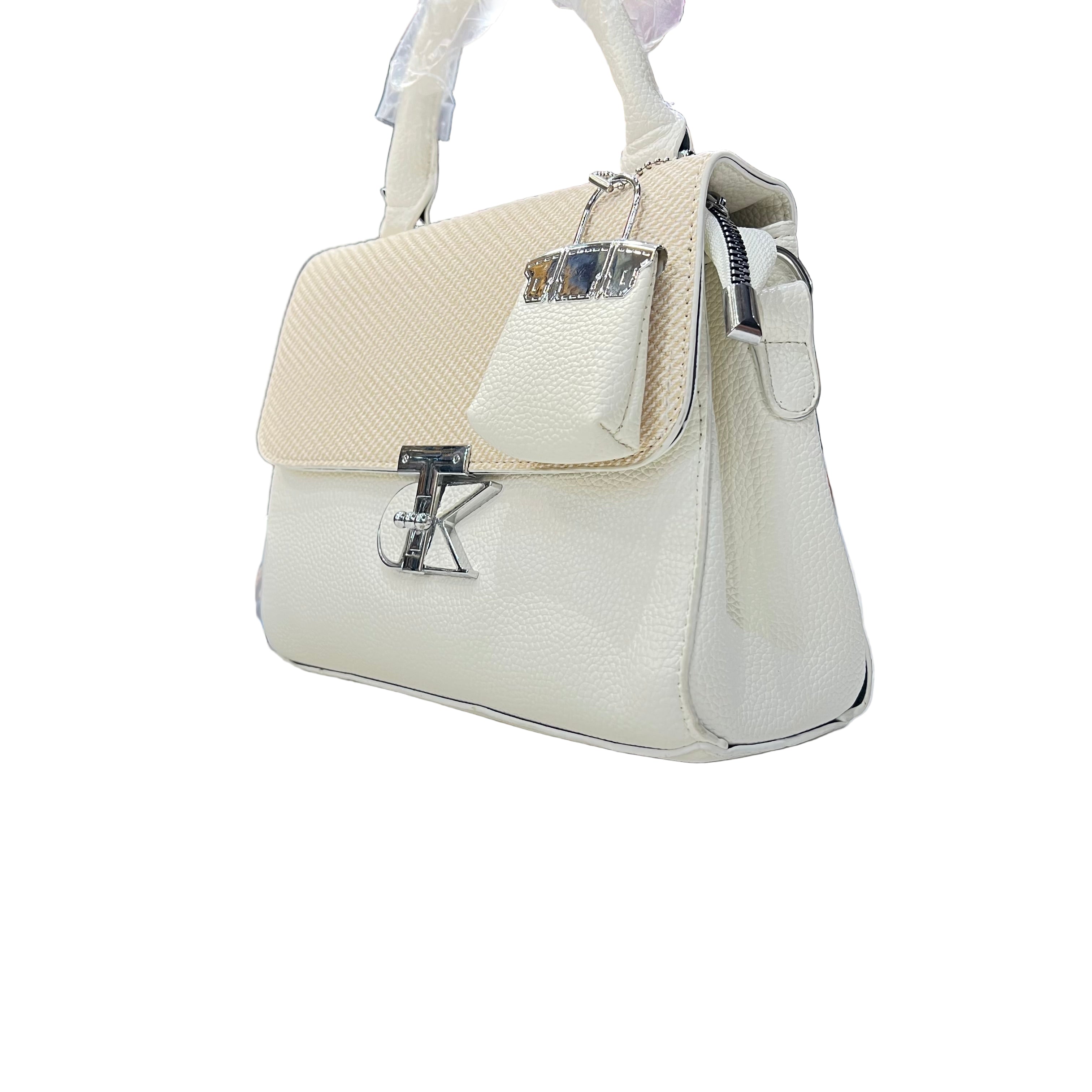 Elegant Two-Tone Top Handle Crossbody Bag for Women | Stylish Faux Leather Handbag with Mini Charm Purse SA jewelry pk