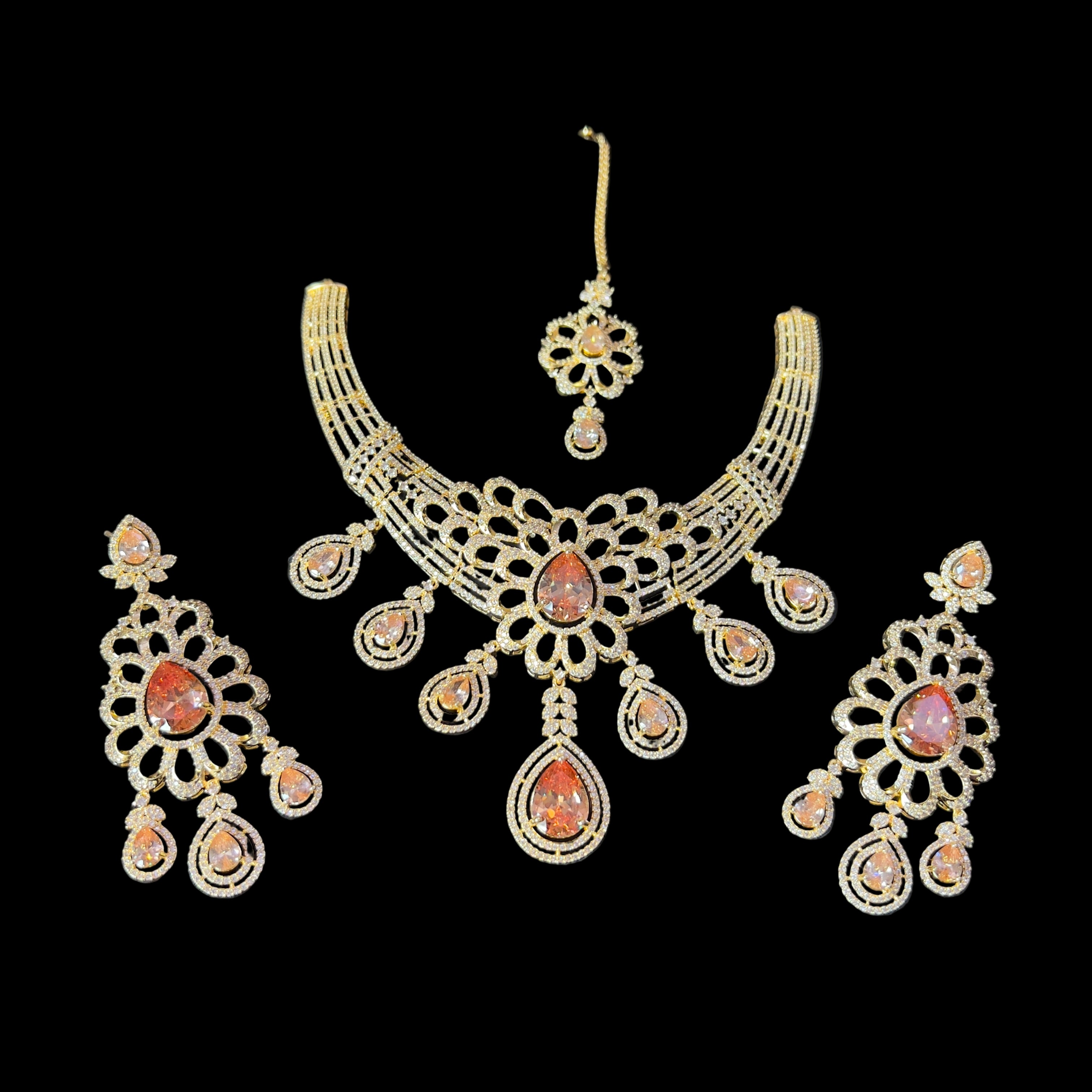 “AD-1 Carrot Necklace Set – Gold-Plated Jewelry with Original Stones for Weddings & Parties” SA jewelry pk
