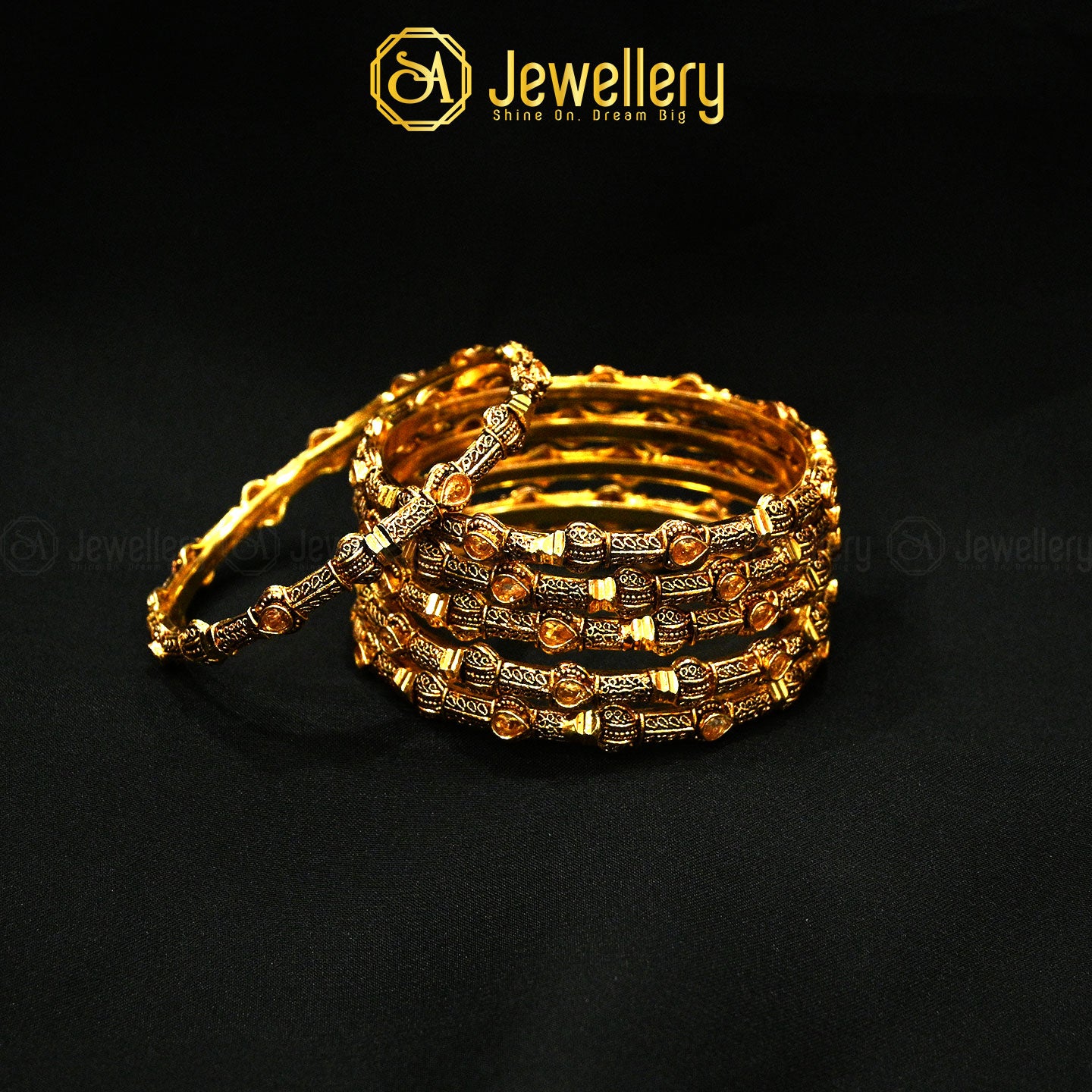 6-Piece Golden Antique Bangles Set