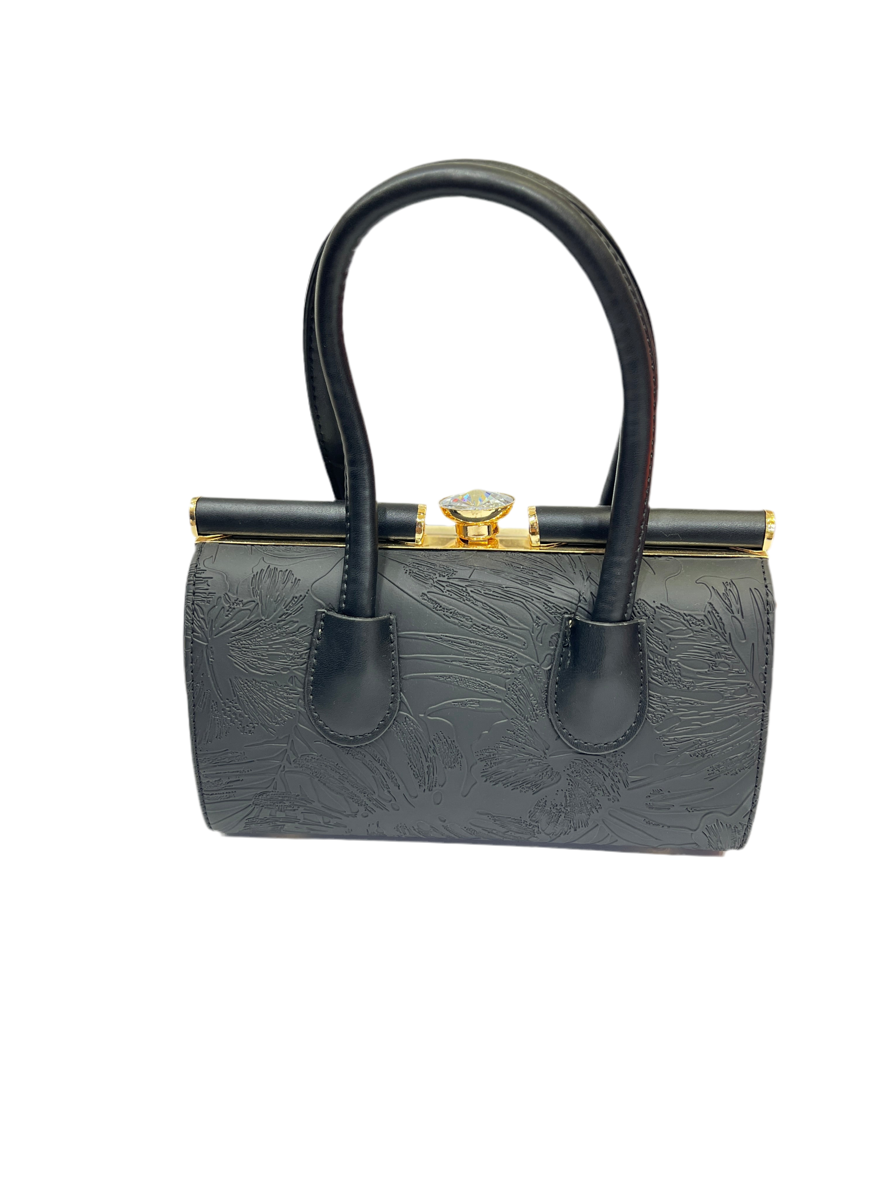 Luxury Leather Handle Handbag with Stone Lock & Textured Finish SA jewelry pk