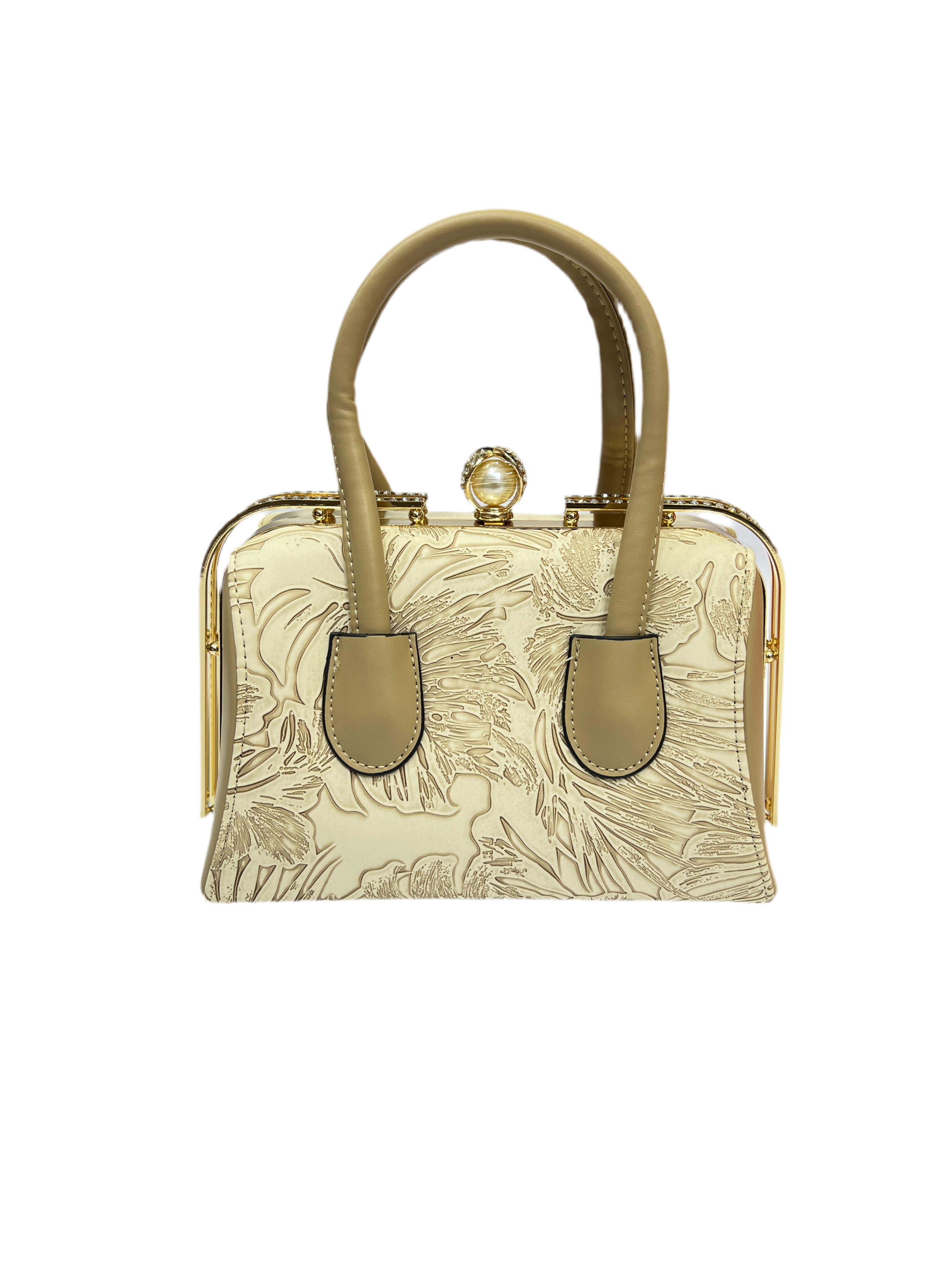 Luxury Leather Handle Handbag with Stone Lock & Textured Finish SA jewelry pk