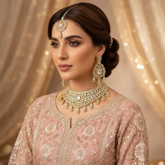 “AD-1 Carrot Necklace Set – Gold-Plated Jewelry with Original Stones for Weddings & Parties” SA jewelry pk 