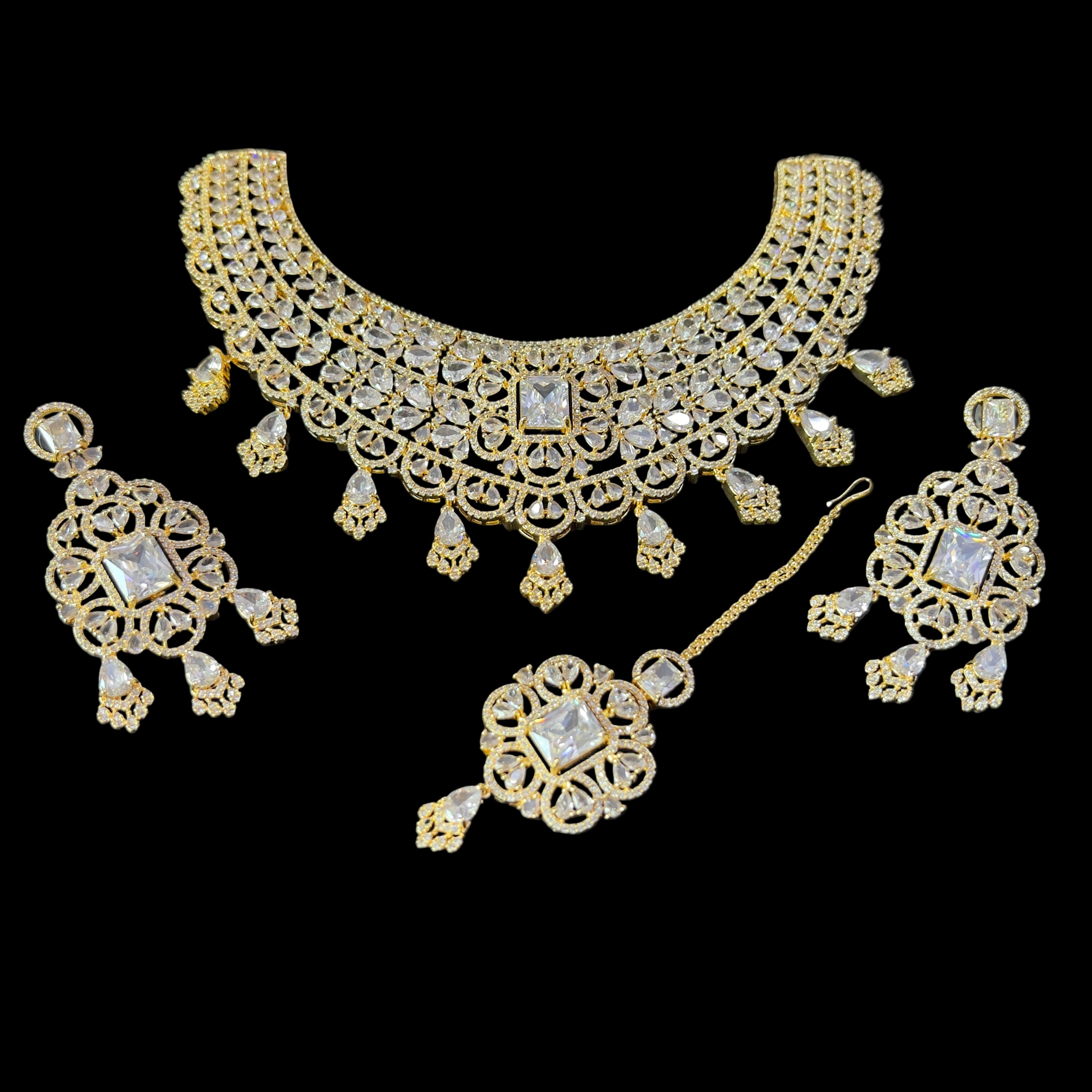 “AD-1 Carrot Necklace Set – Gold-Plated Jewelry with Original Stones for Weddings & Parties” SA jewelry pk