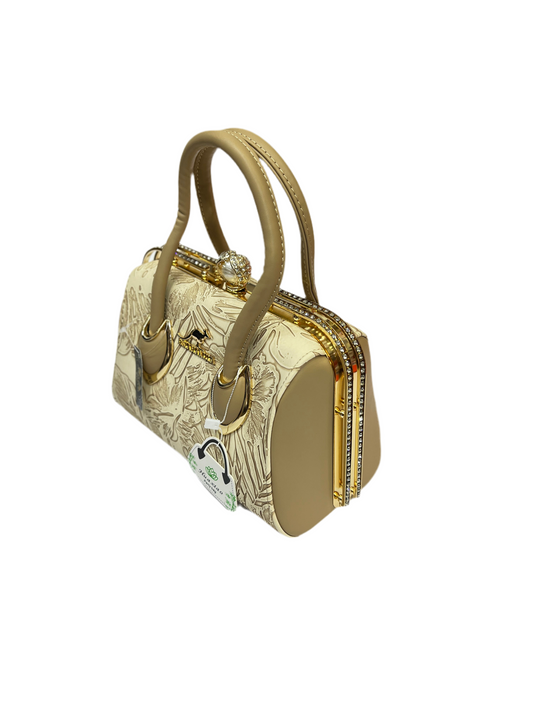 Luxury Leather Handle Handbag with Stone Lock & Textured Finish SA jewelry pk