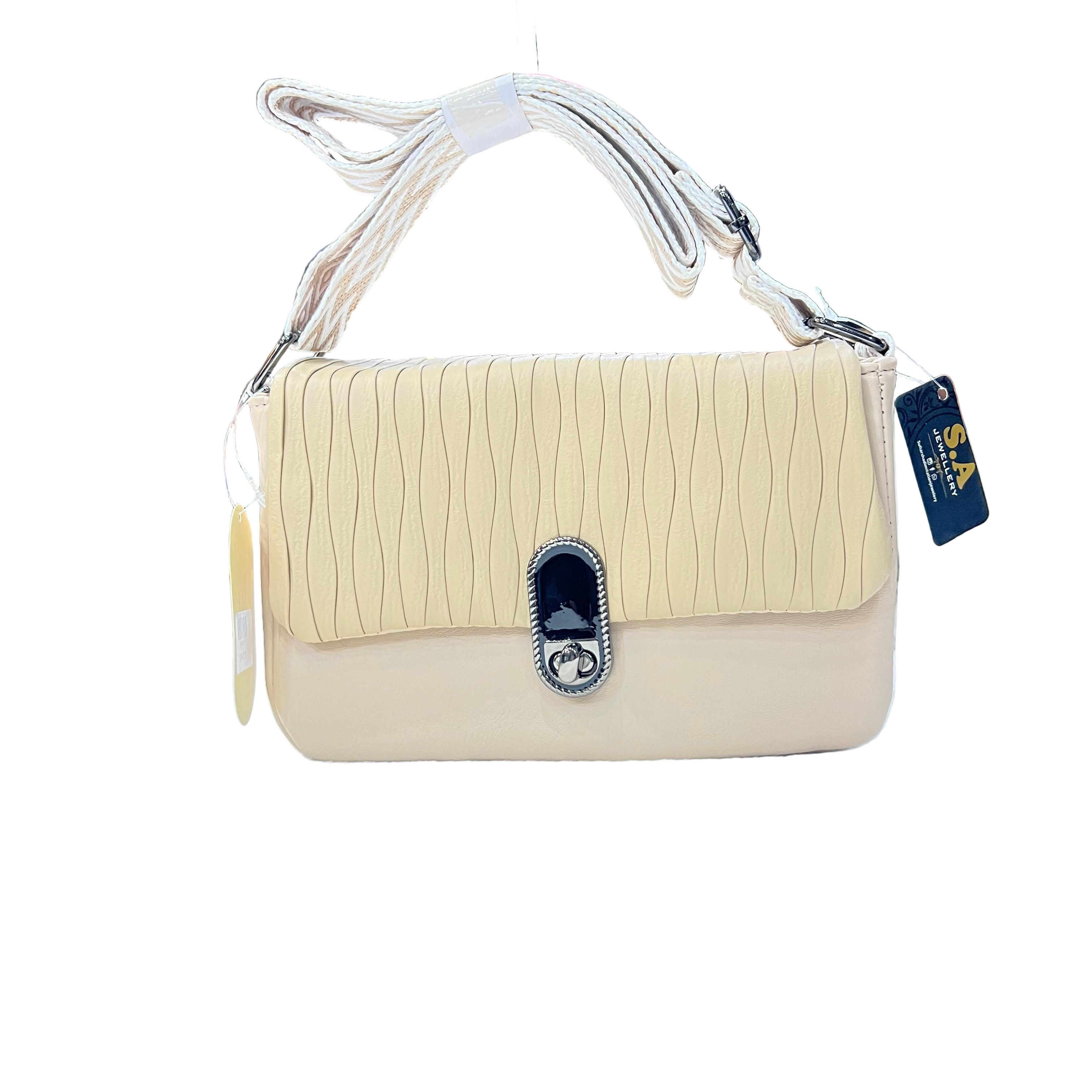 Elegant Off-White Pleated Shoulder Bag | Ladies Quilted Crossbody with Statement Lock SA jewelry pk