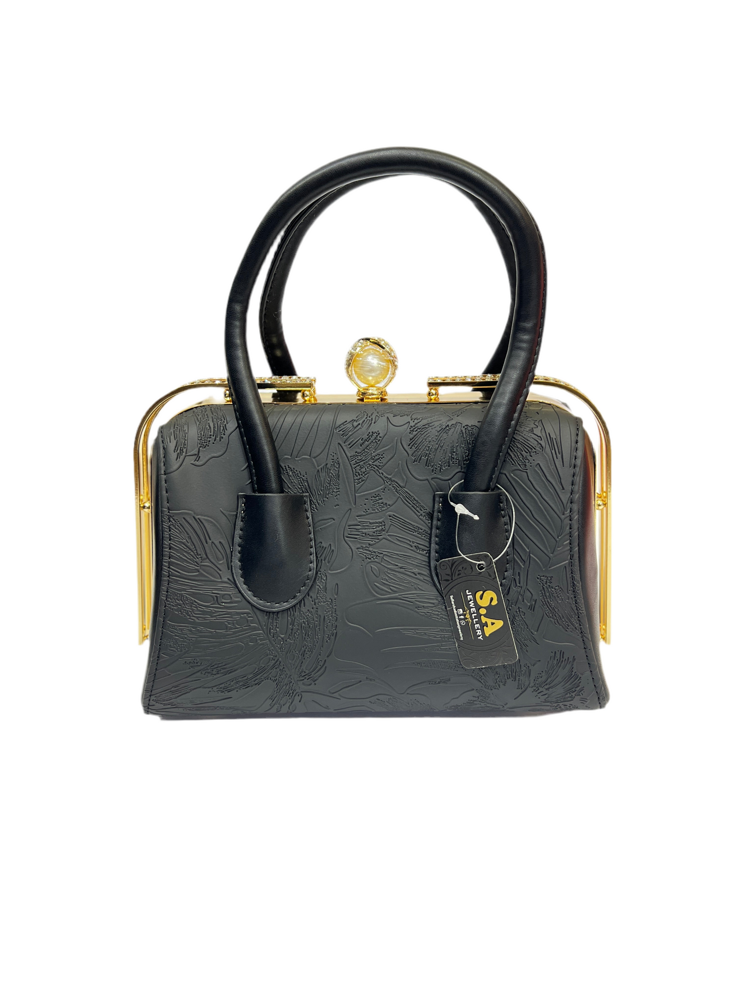 Luxury Leather Texture Handbag with Silver Stone Fram SA jewelry pk