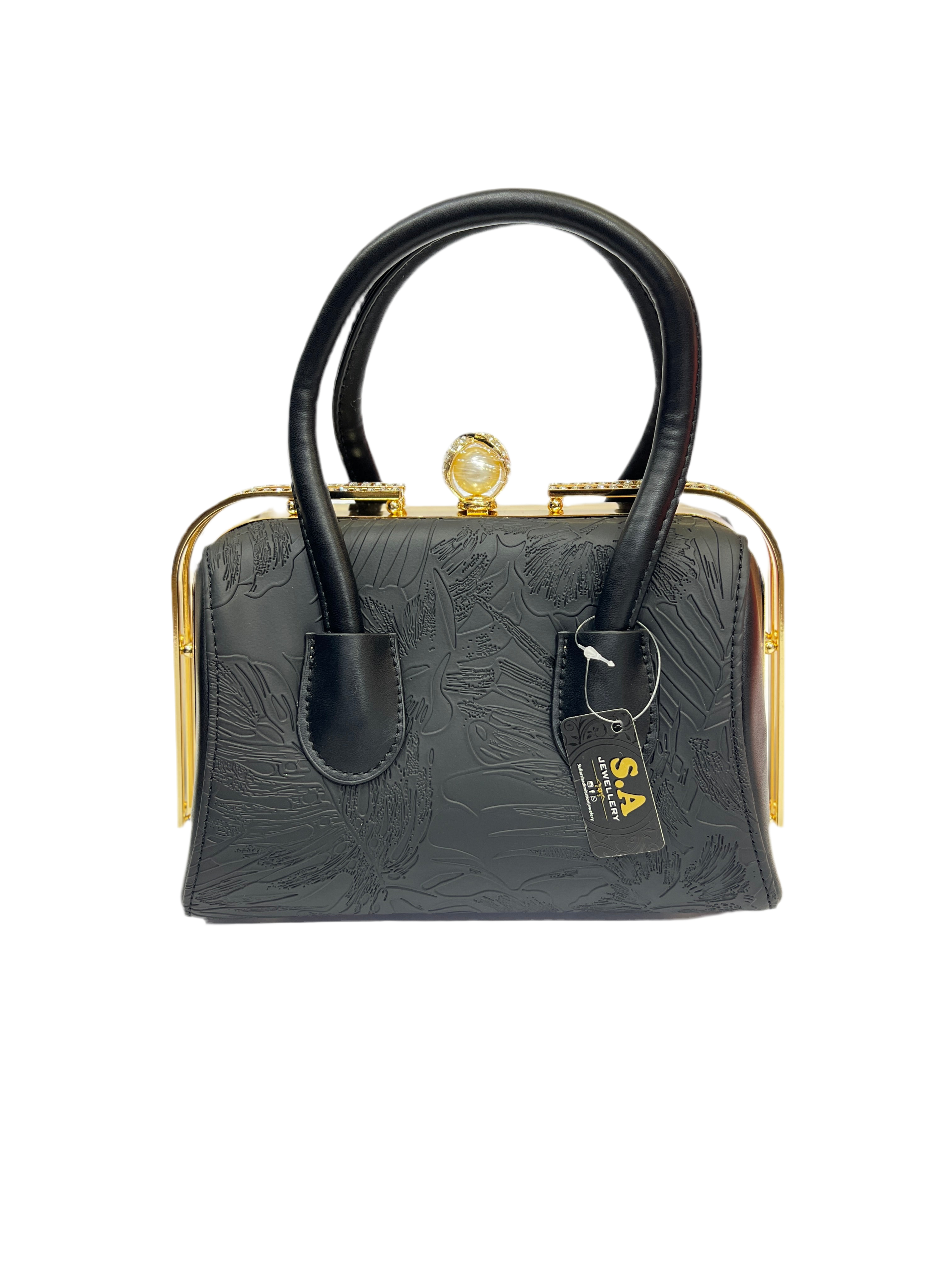 Luxury Leather Texture Handbag with Silver Stone Fram SA jewelry pk