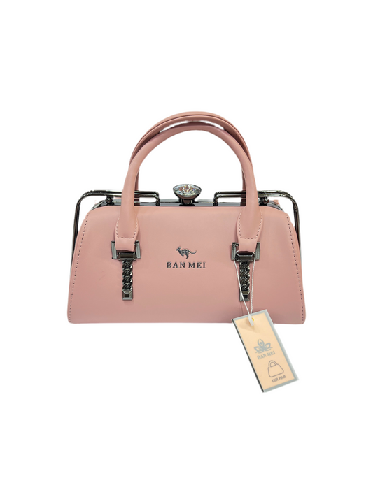 Premium Black Leather Handbag with Silver Grey Metal Frame SA jewelry pk