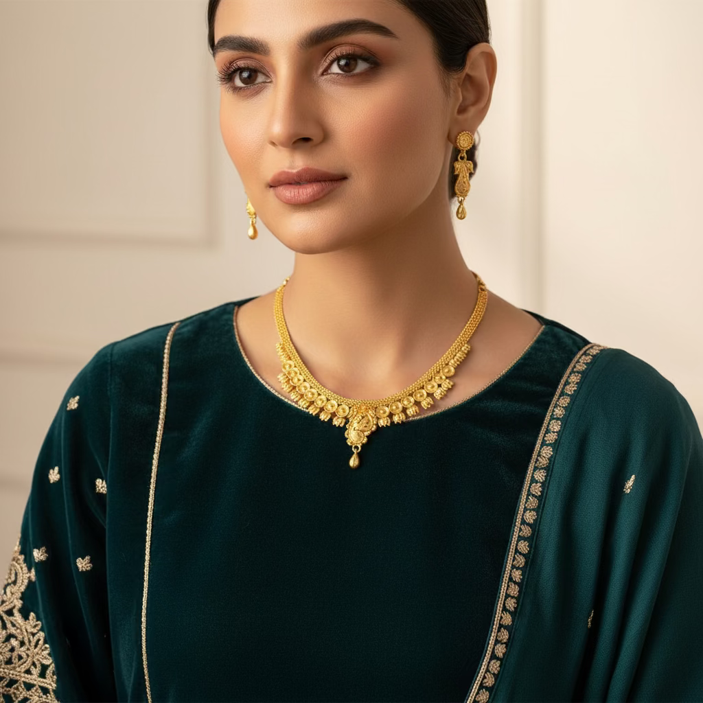 "Latest Gold Plated Bridal & Wedding Jewelry Necklace Sets SA jewelry pk"