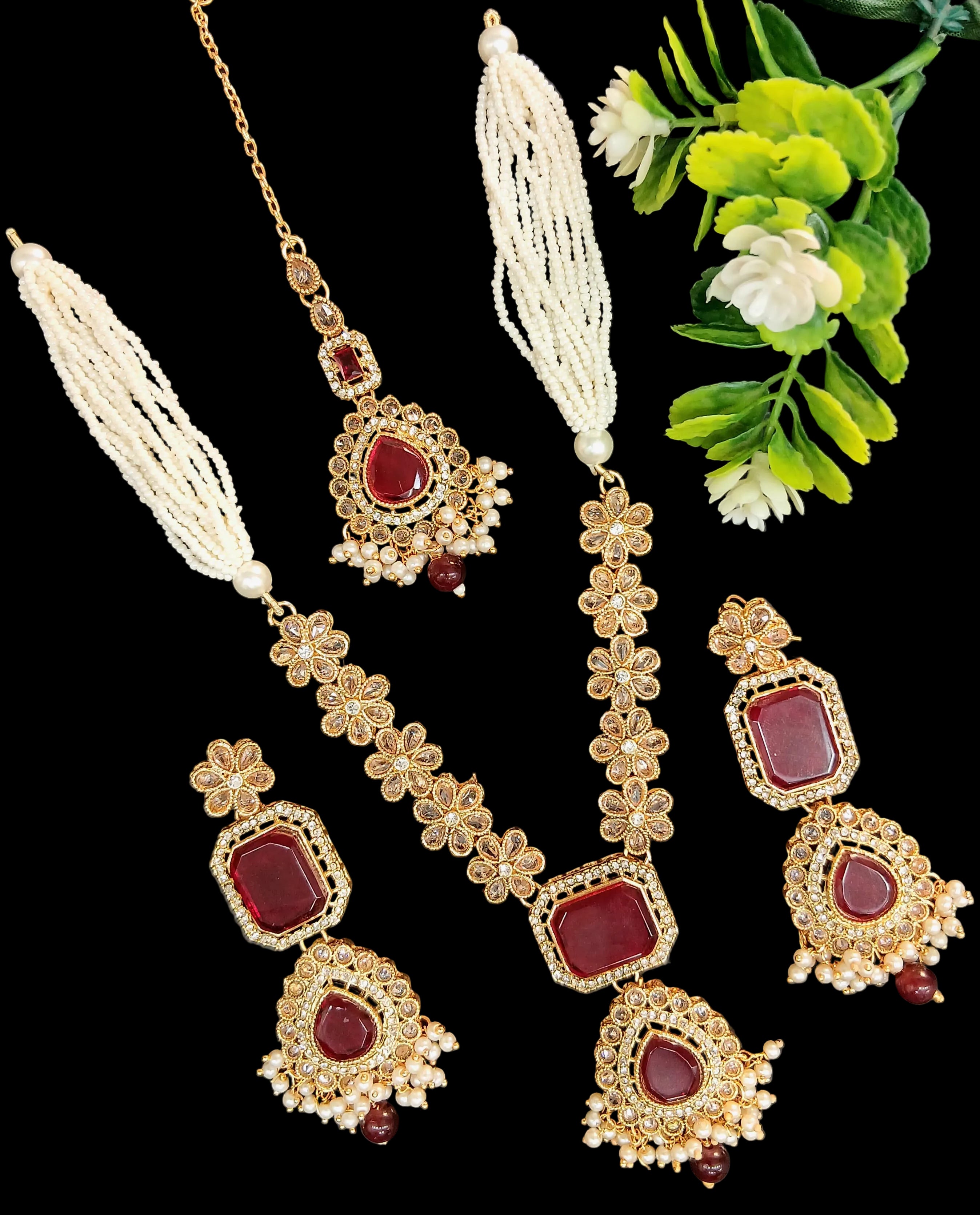 Egyptian Mala Jewelry Set with Matching Earrings and Teeka – Gold Plated SA jewelry pk