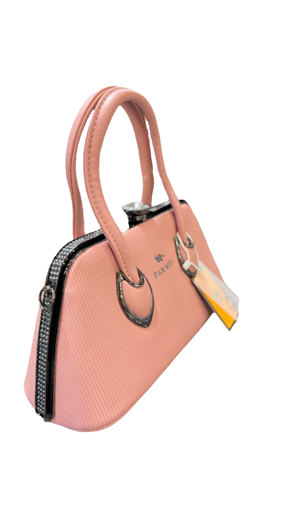 Elegant Rexine Handbag with Metal Stone-Studded Sides – Stylish & Durable SA jewelry pk