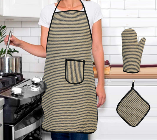 3 Pcs Apron Set – Stylish & Comfortable Kitchen Apron, Glove & Pot Holder Set SA jewelrypk