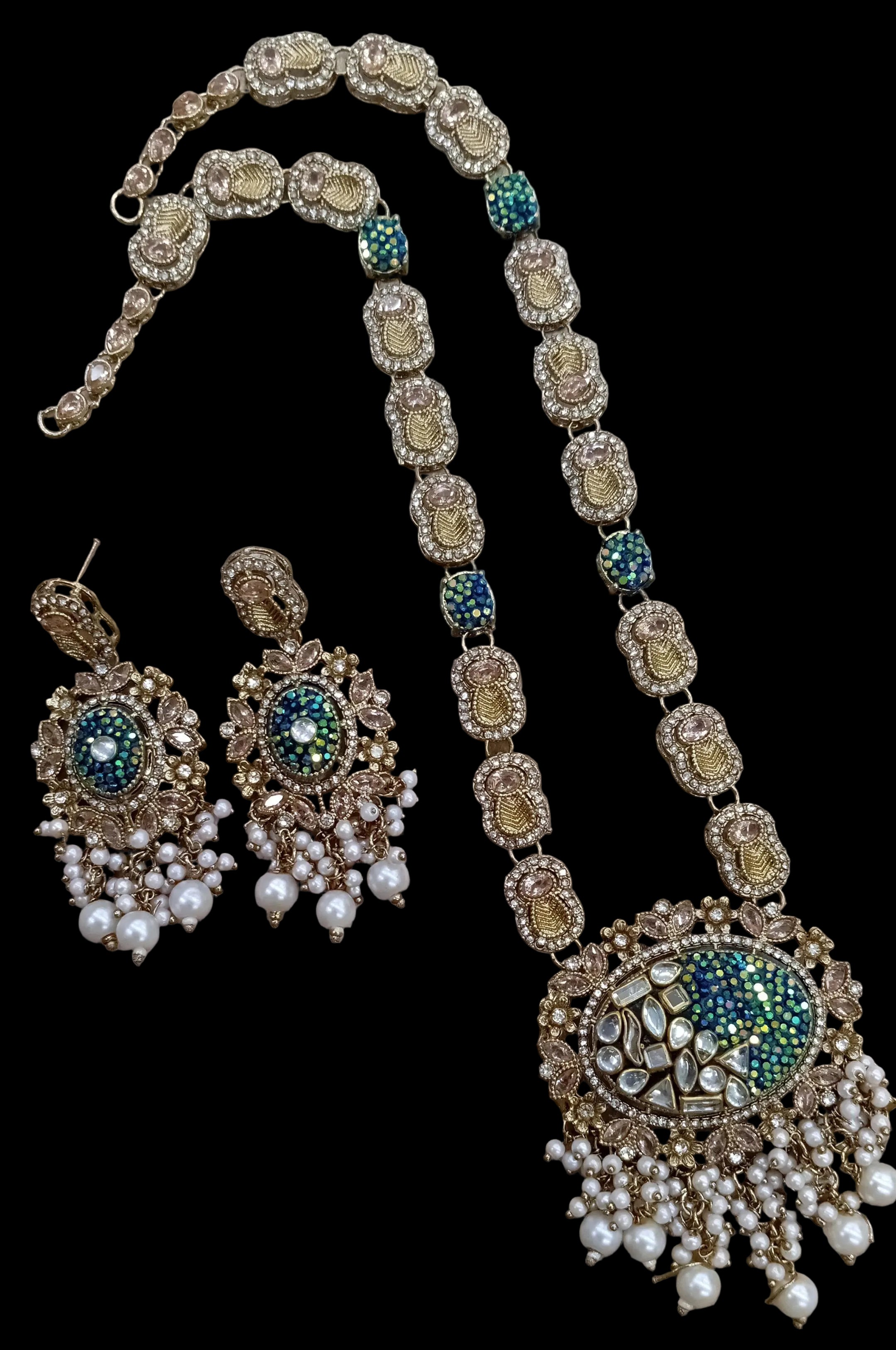 Elegant Crush Stone Mala Set with Original Stones and Matching Earrings