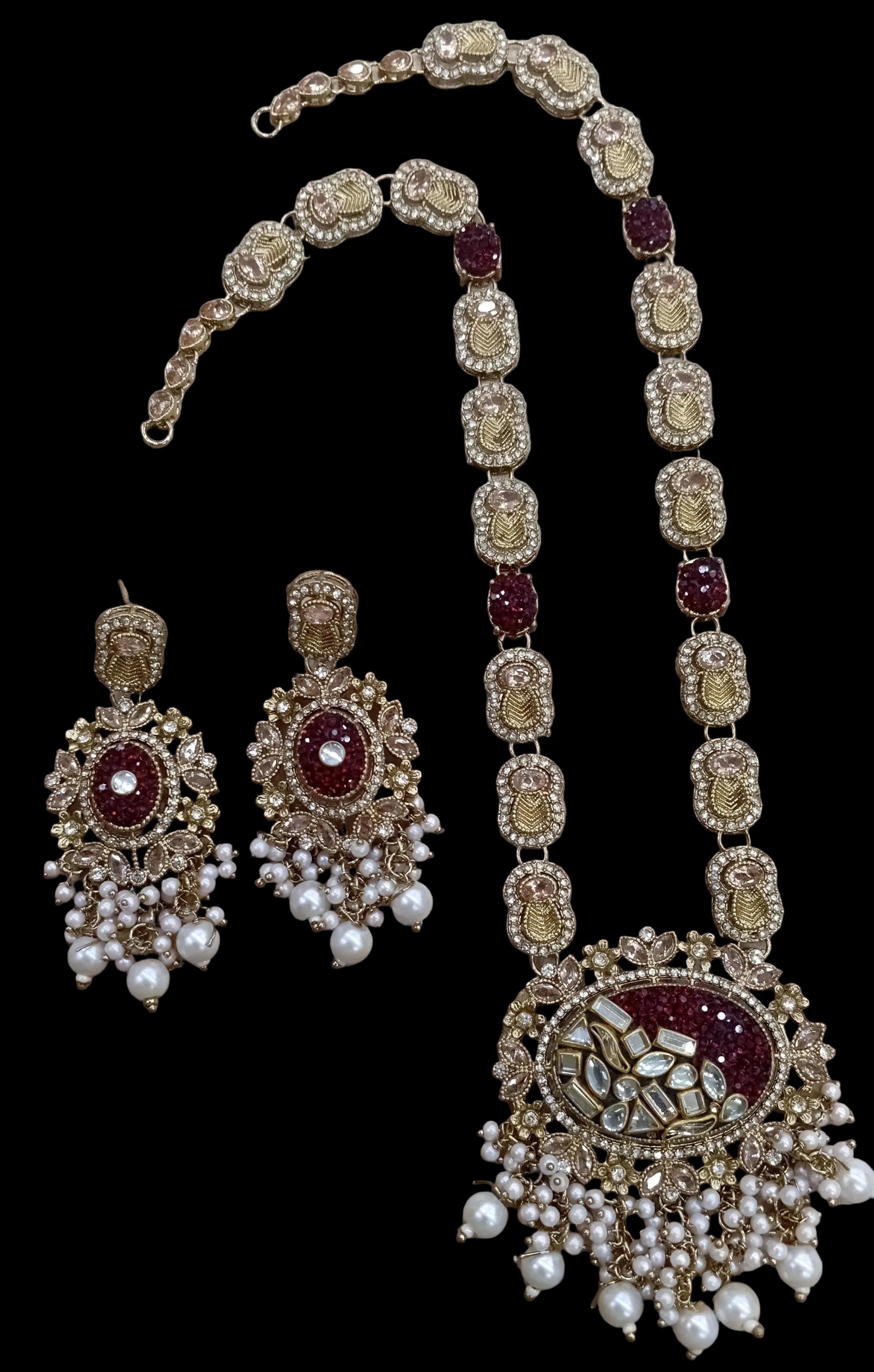 Elegant Crush Stone Mala Set with Original Stones and Matching Earrings