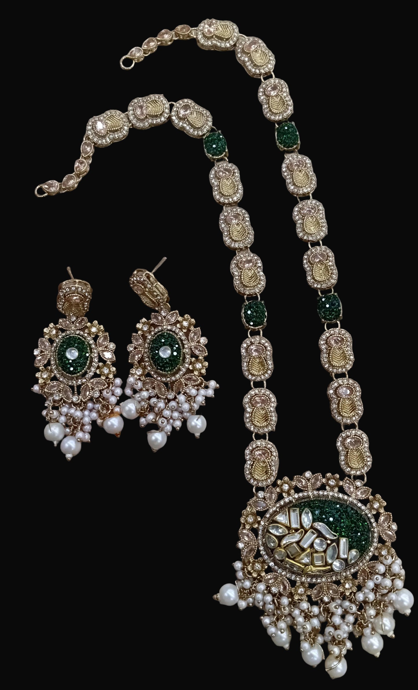 Elegant Crush Stone Mala Set with Original Stones and Matching Earrings