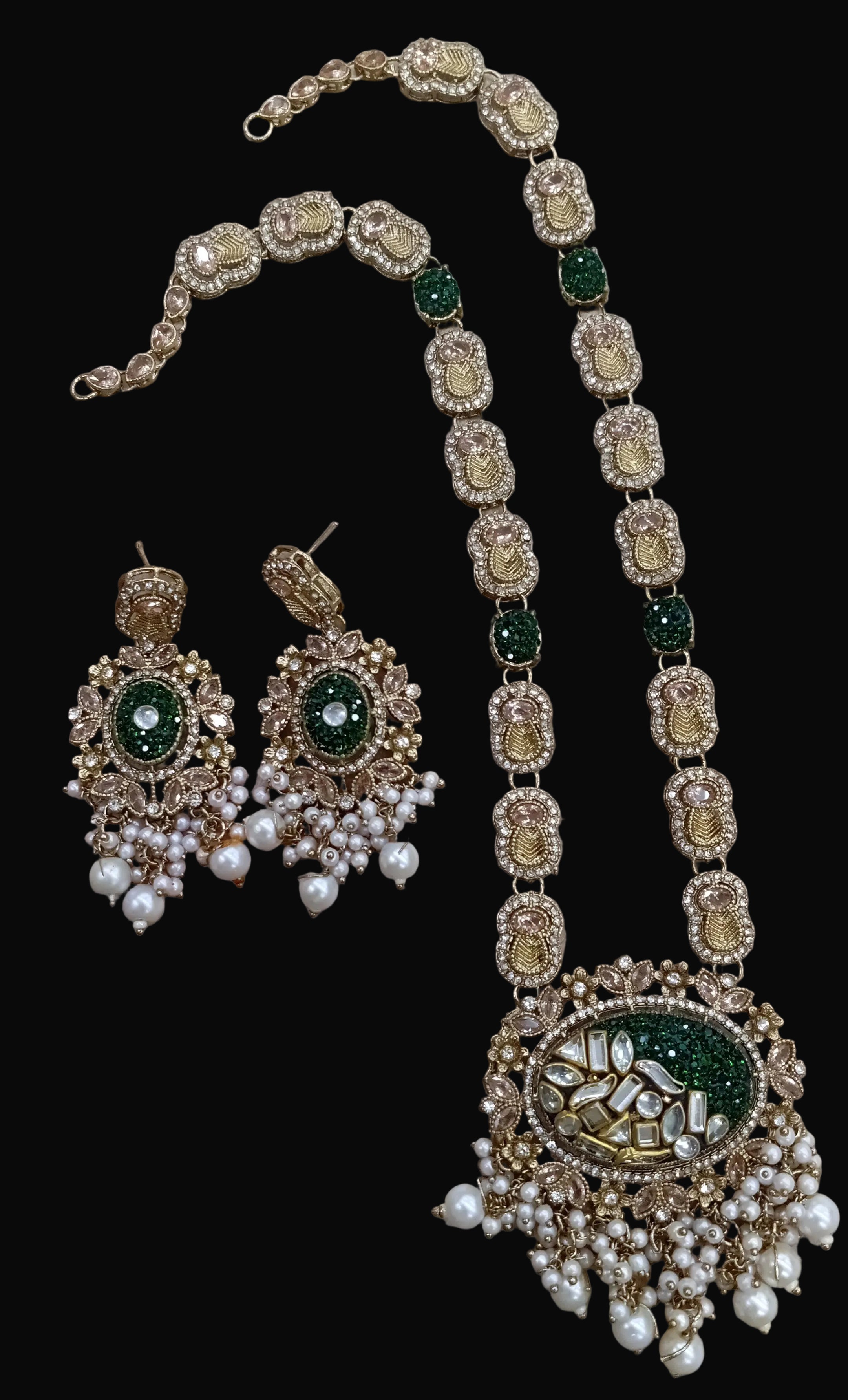 Elegant Crush Stone Mala Set with Original Stones and Matching Earrings