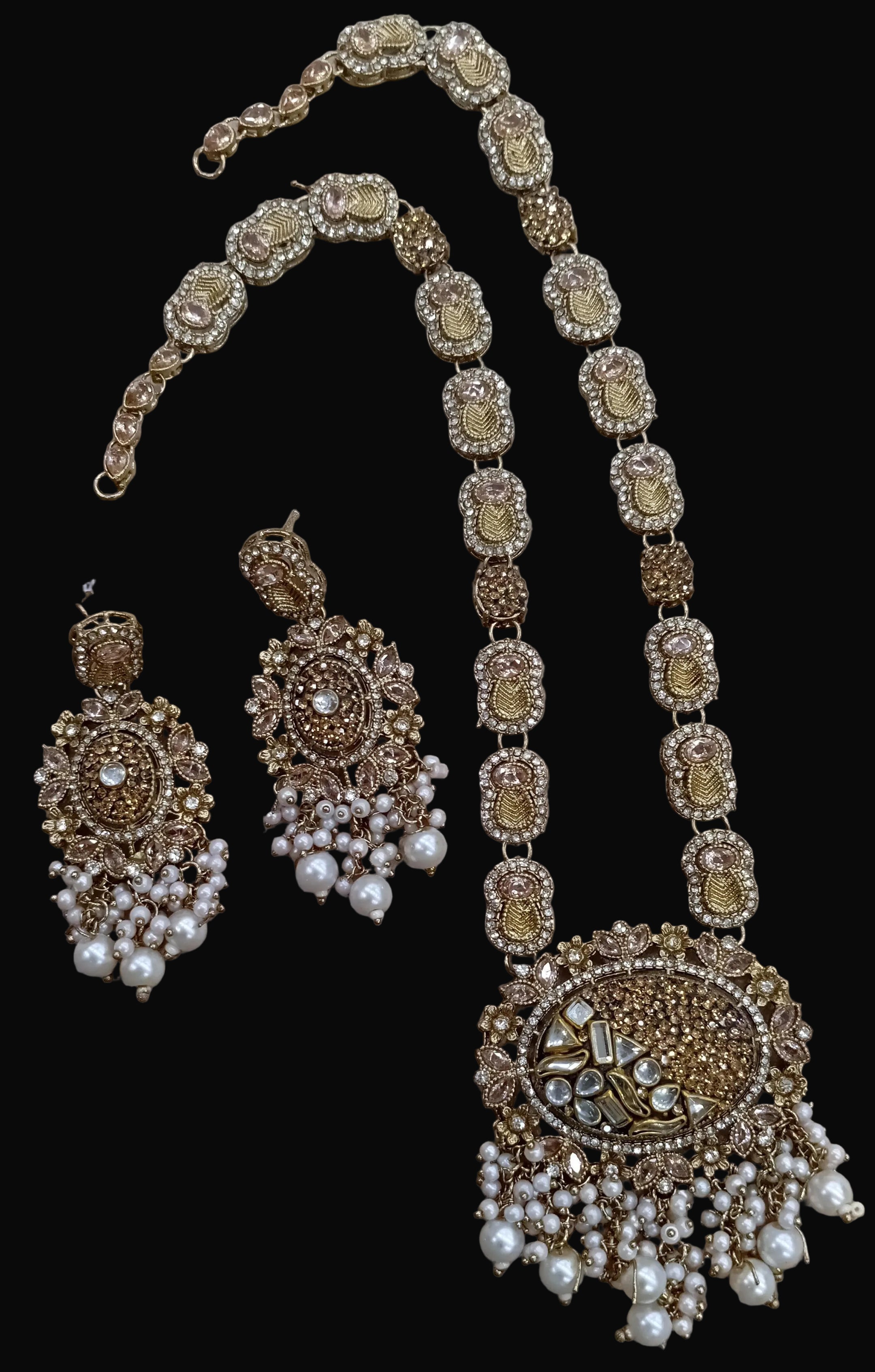 Elegant Crush Stone Mala Set with Original Stones and Matching Earrings