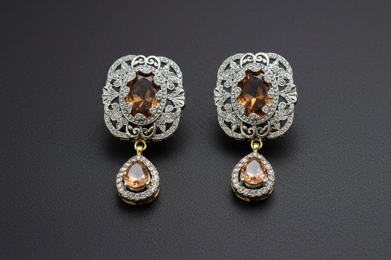 American Diamond jadao zercon 2 tone studs SA jewelry pk