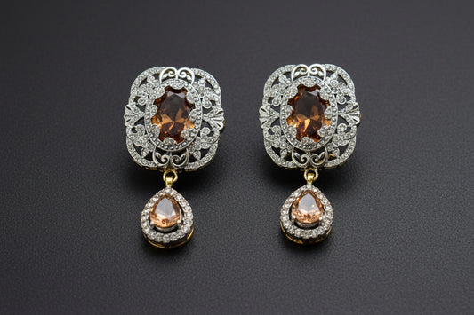 American Diamond jadao zercon 2 tone studs SA jewelry pk