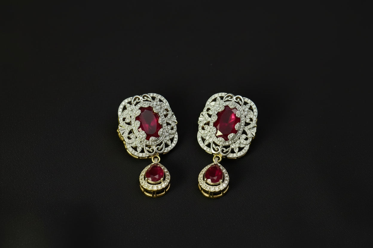 American Diamond jadao zercon 2 tone studs SA jewelry pk