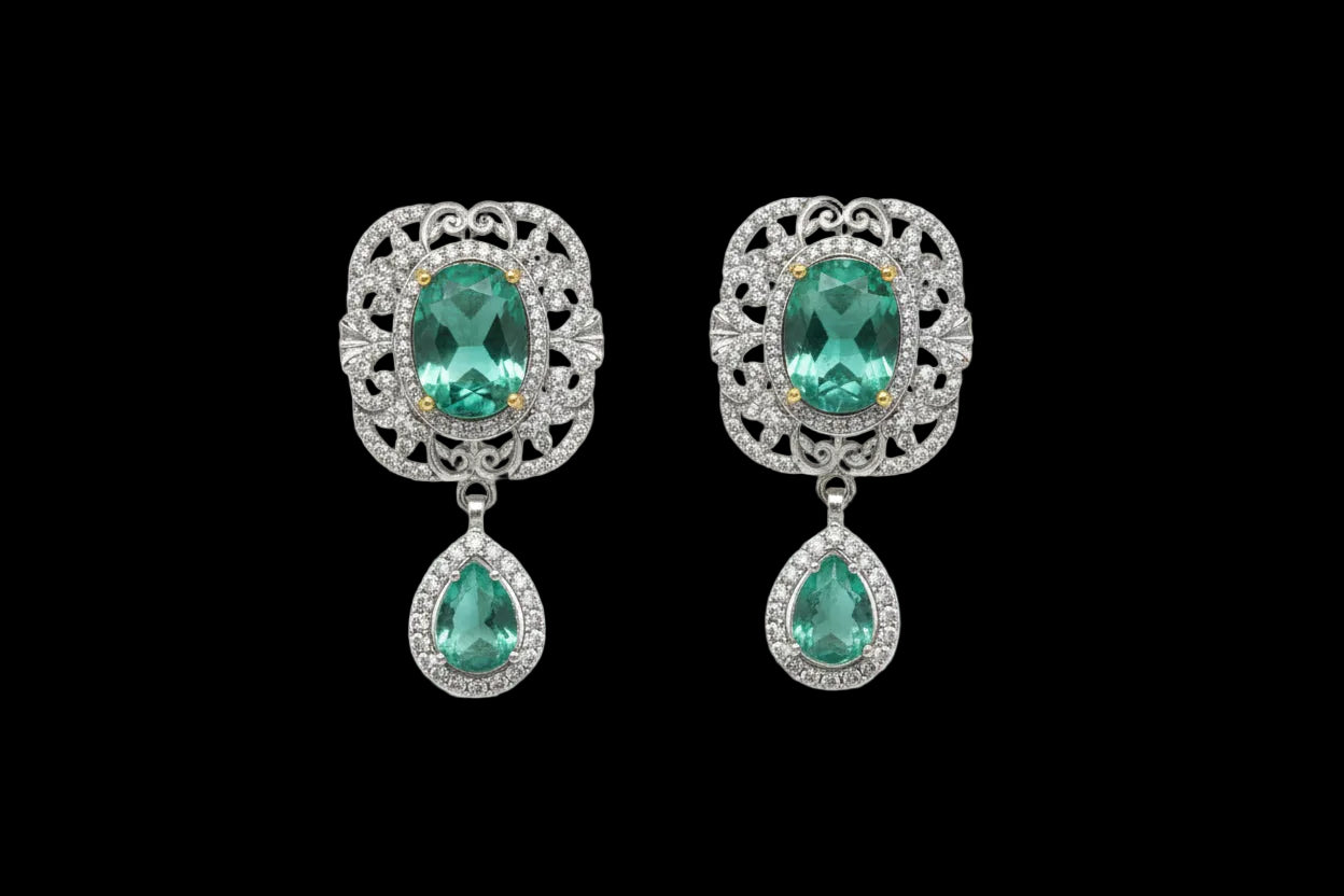 American Diamond jadao zercon 2 tone studs SA jewelry pk