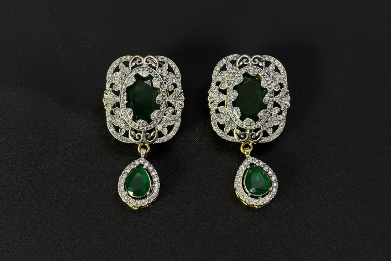 American Diamond jadao zercon 2 tone studs SA jewelry pk