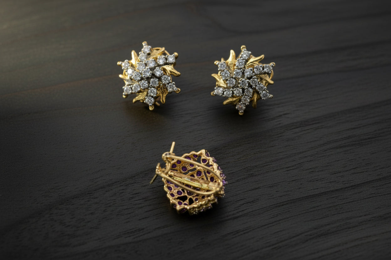 Gold plated 2 tone Ganga Jamni Jadao Zircon stones  tops SA jewelry pk